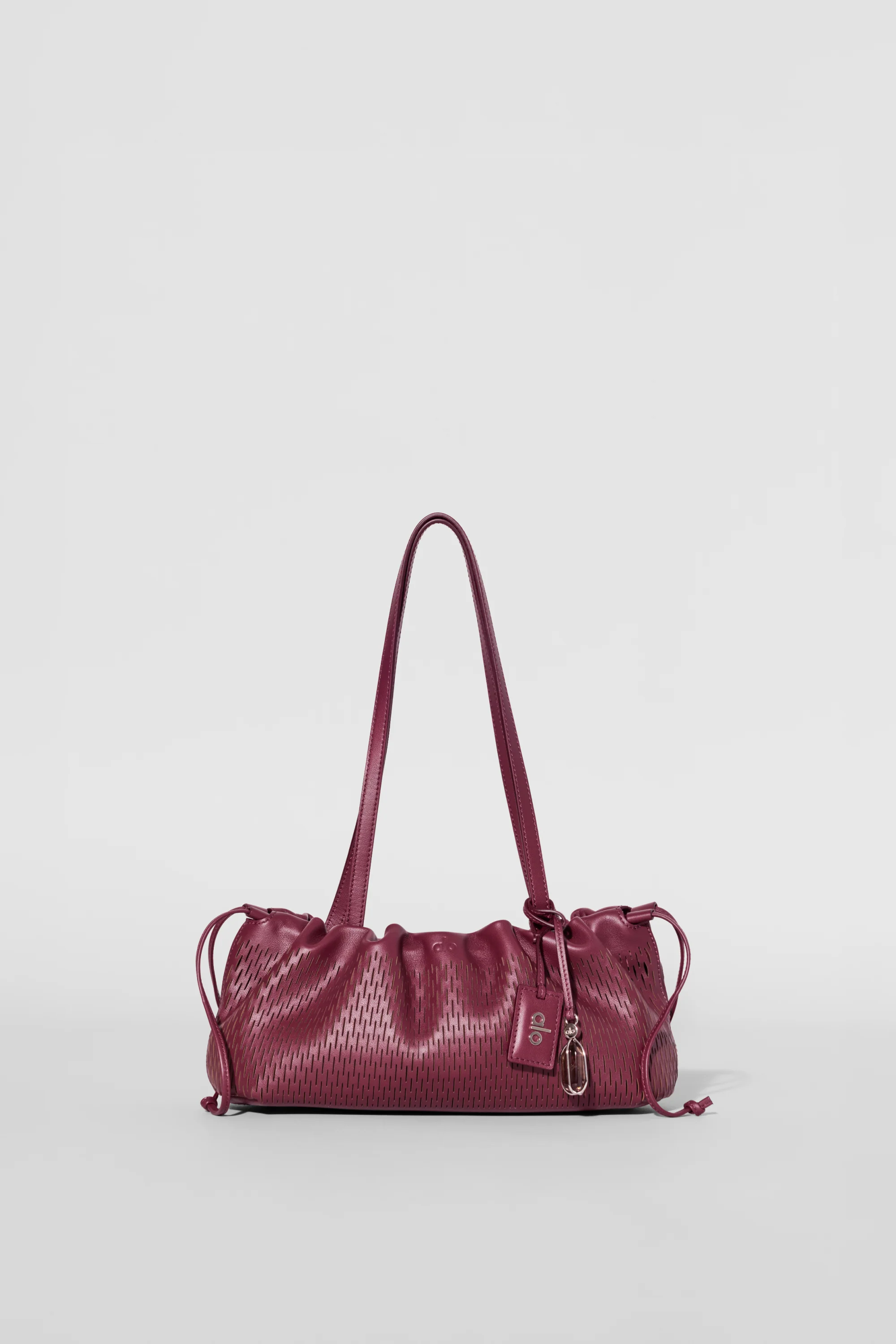 ALO Leather Mesh Mini Unwind Cinch Bag in Bordeaux