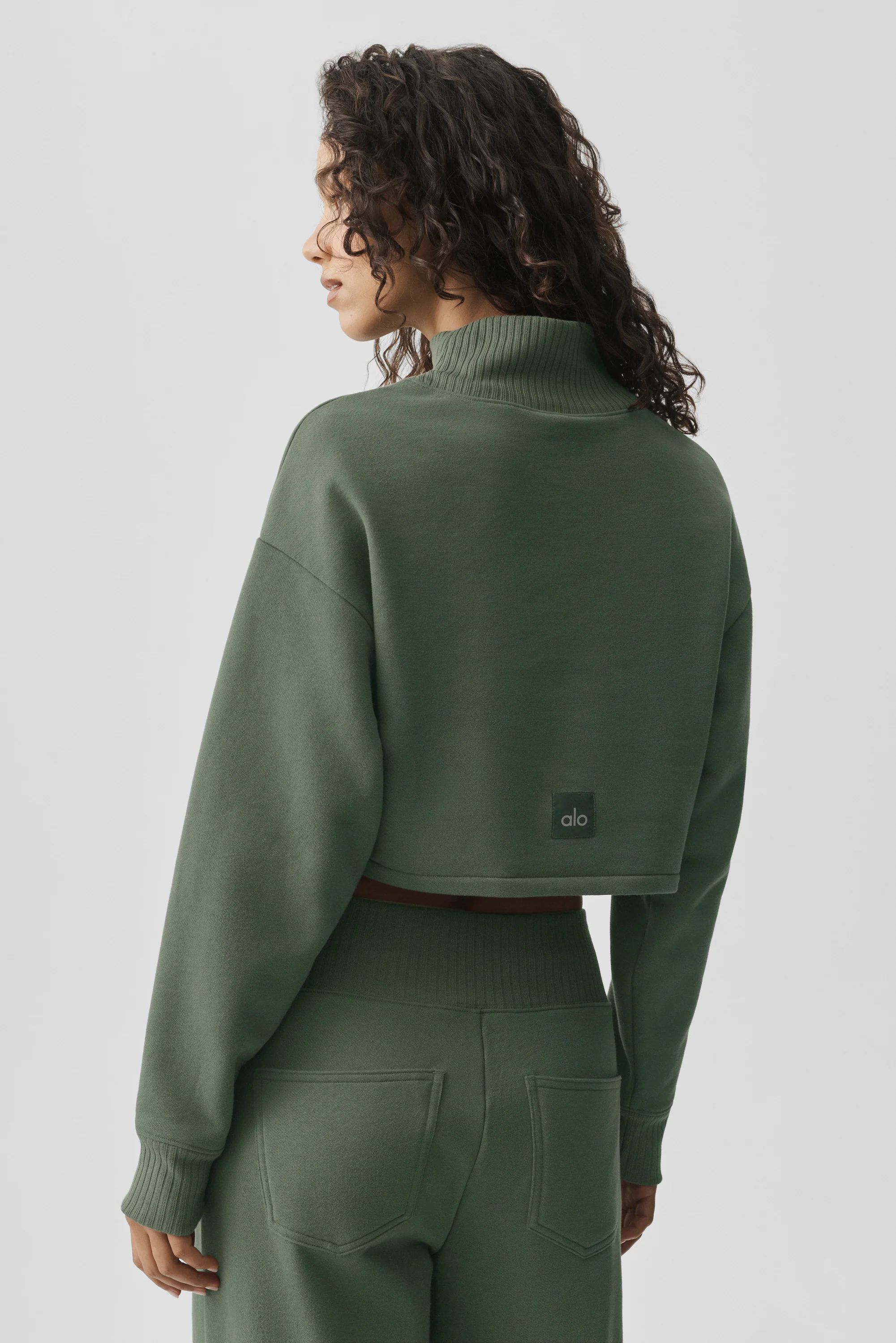 Cropped Serenity Coverup with Ribbed Mock Neck in Bamboo Green