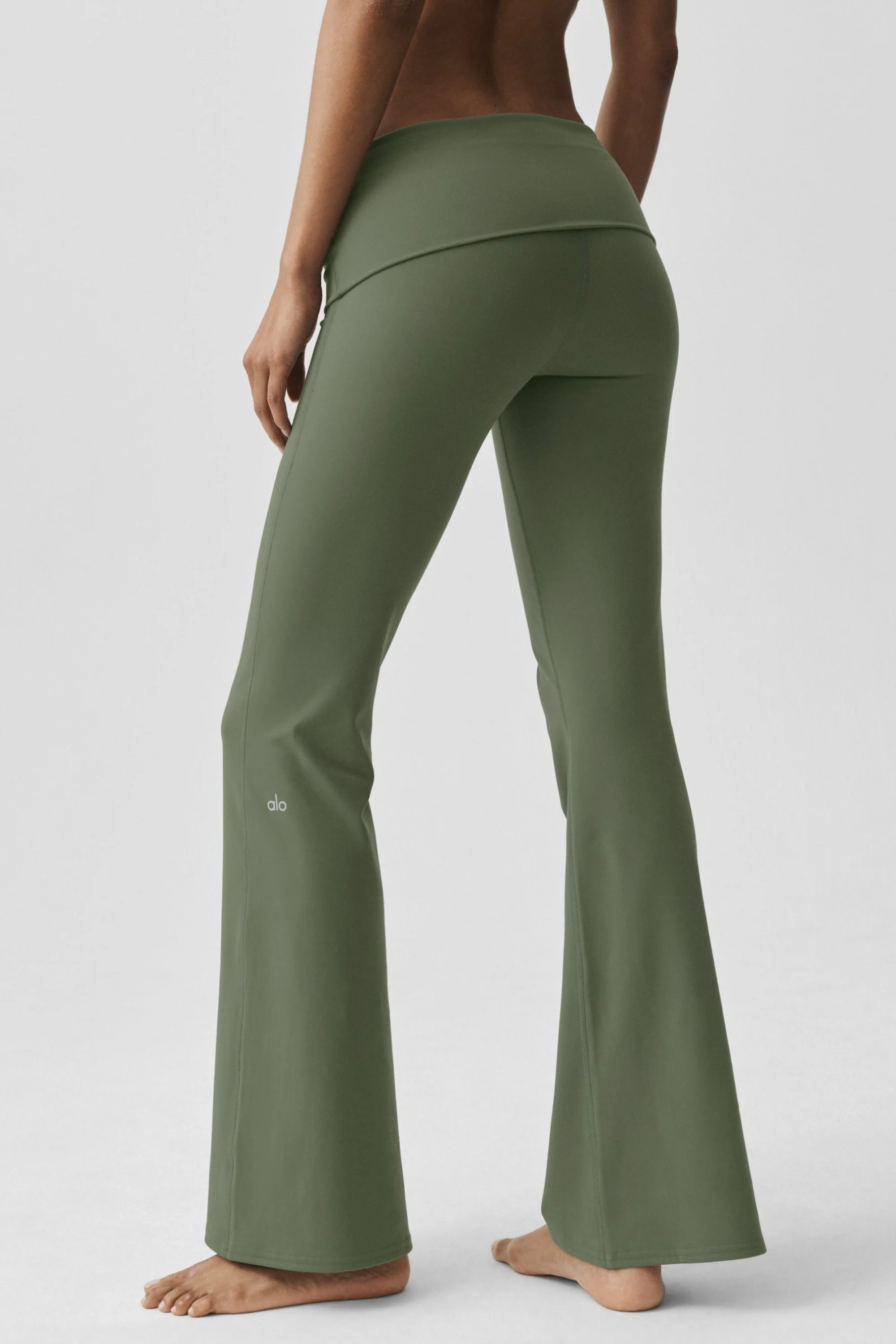 ALO Softsculpt Foldover Flare Legging, Regular Length, Bamboo Green