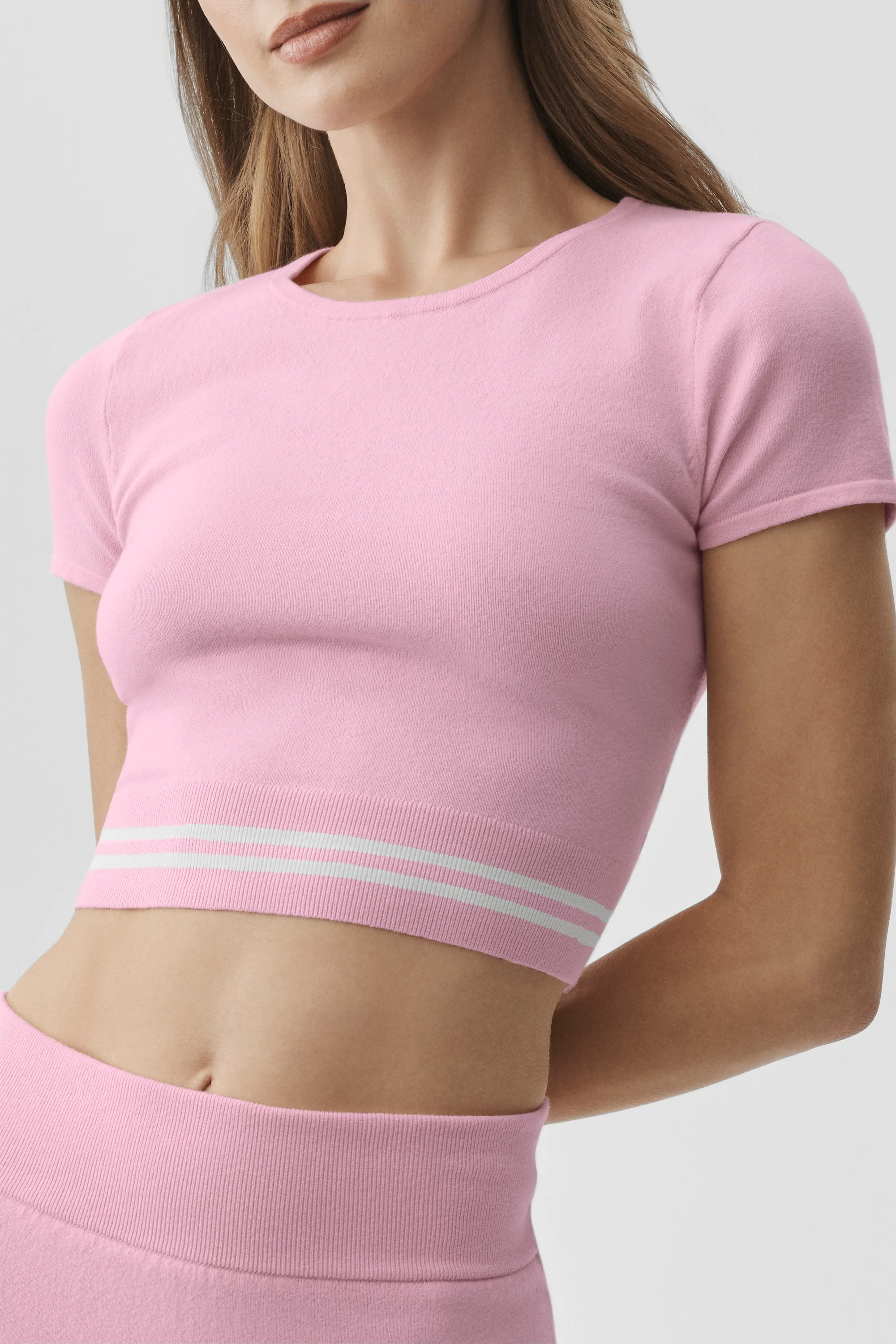 Scholar Knit My Serve Kurzarmshirt in Pink Marshmallow und Weiß