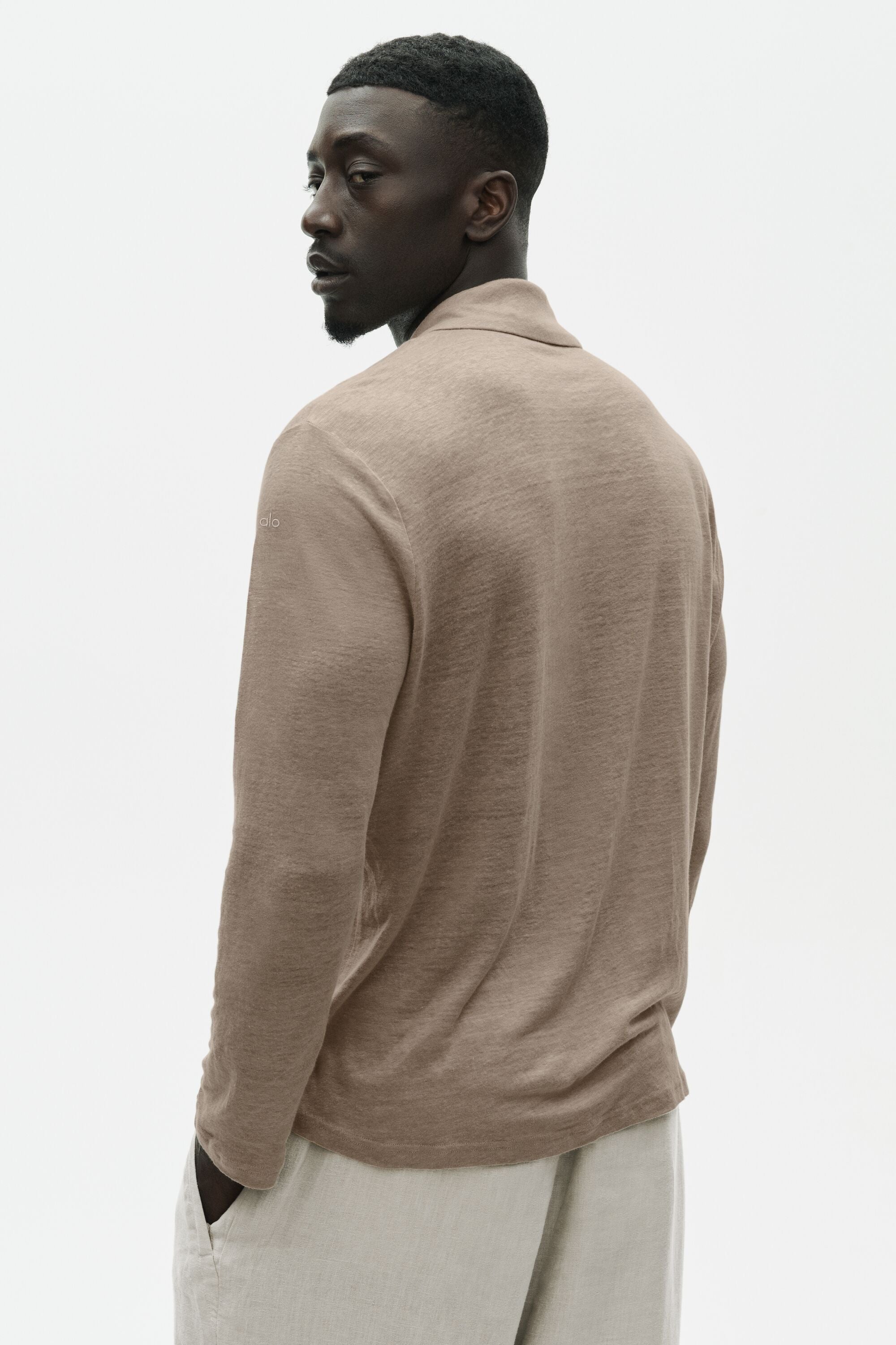 Chemise en lin jersey Coastal à manches longues et boutons pour homme en coloris Gravel