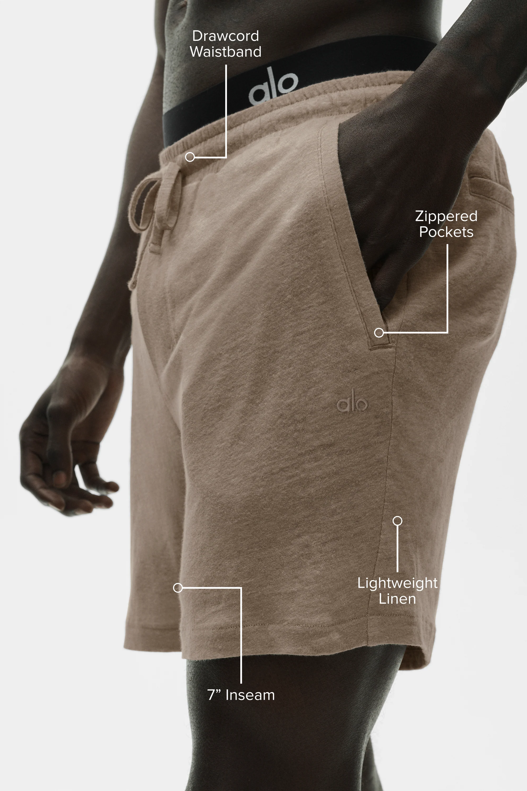 7-Inch Linen Jersey Coastal Short in Gravel with Drawcord Waist