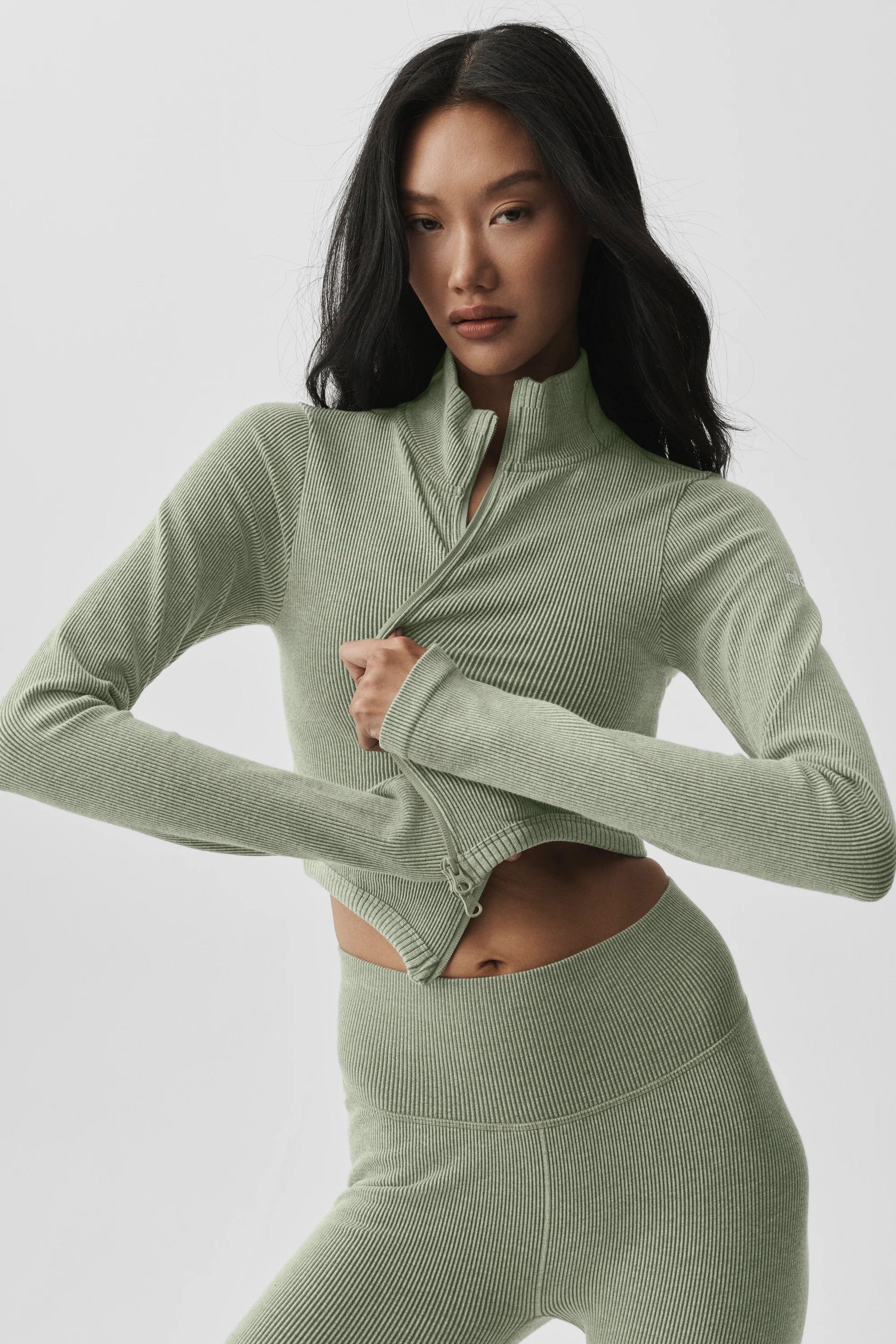 Veste bicolore sans coutures en maille côtelée Dune Grass Heather