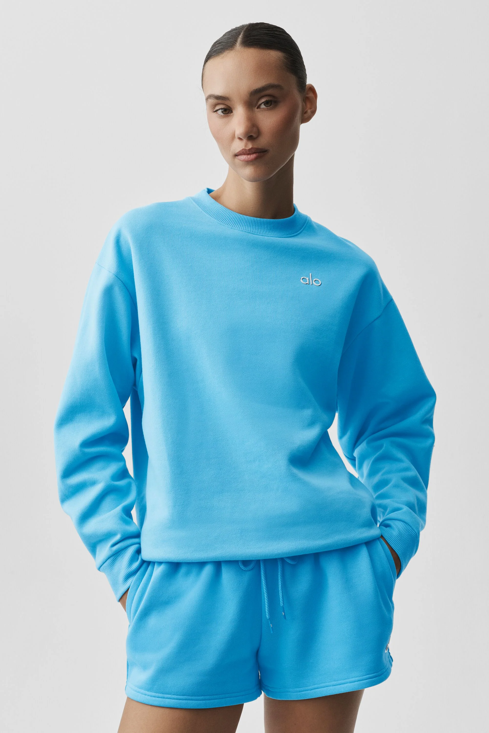 Women's Accolade Crew Neck Pullover, Azure Blue French Terry
