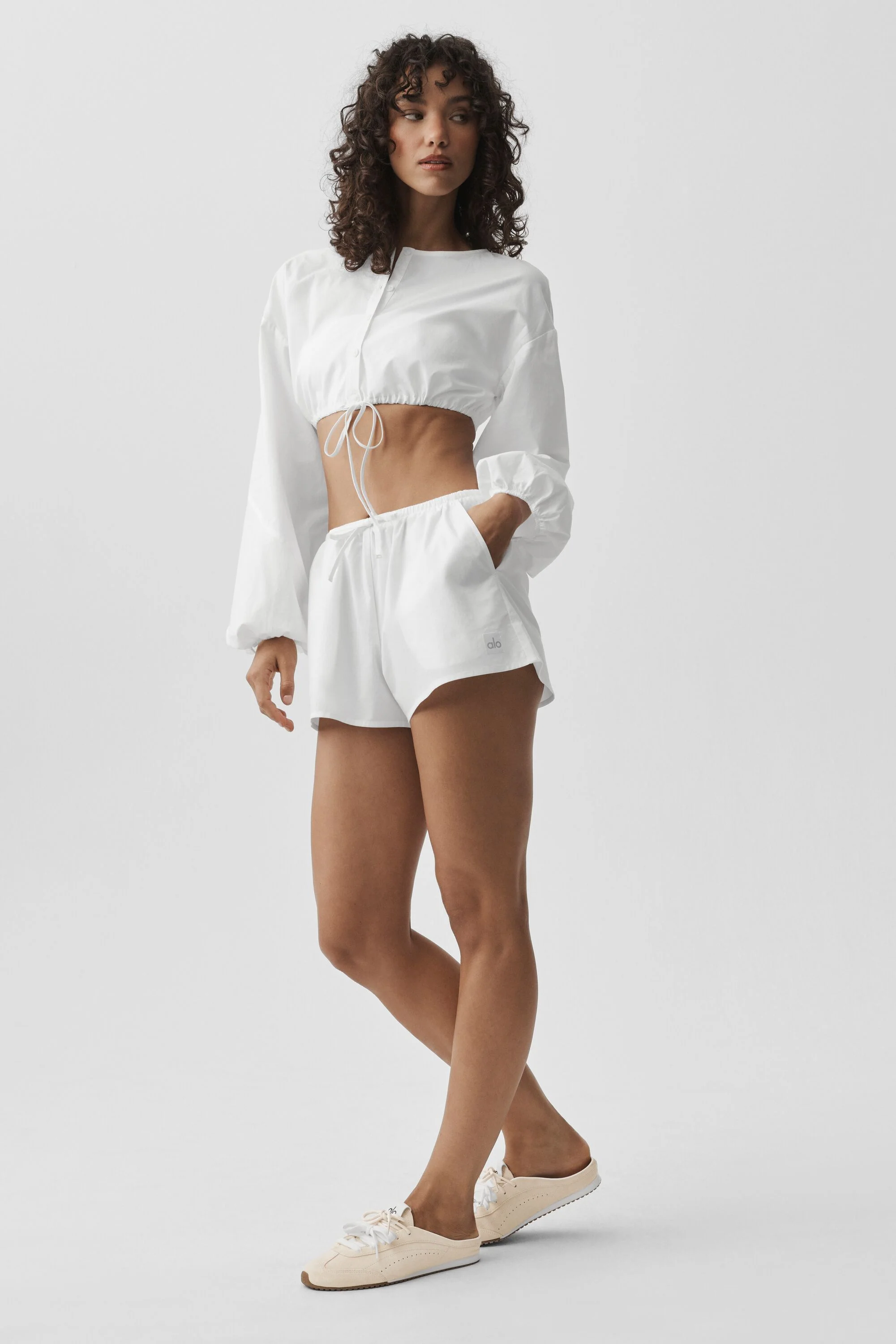 Cotton High-Waist Real Deal-shorts i hvid med lommer og linning med snor