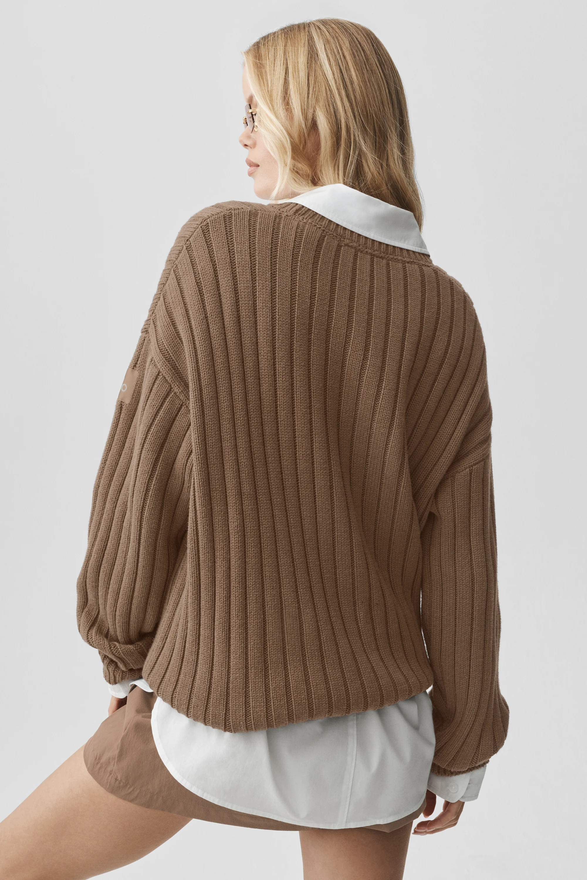 Cotton Rib Parallel Sweater in Java Brown Heather