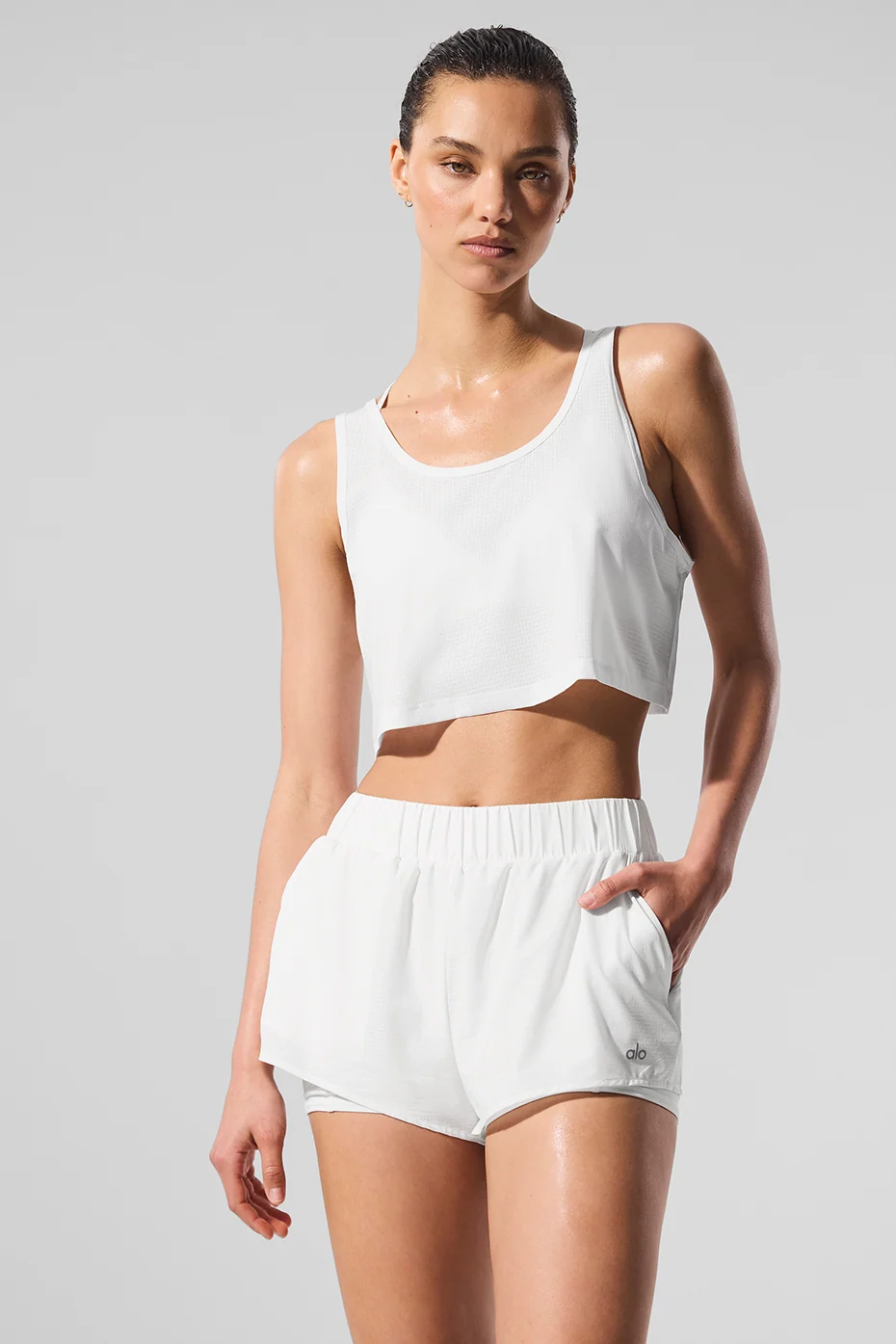 Débardeur court Sport Star blanc en tissu perforé léger