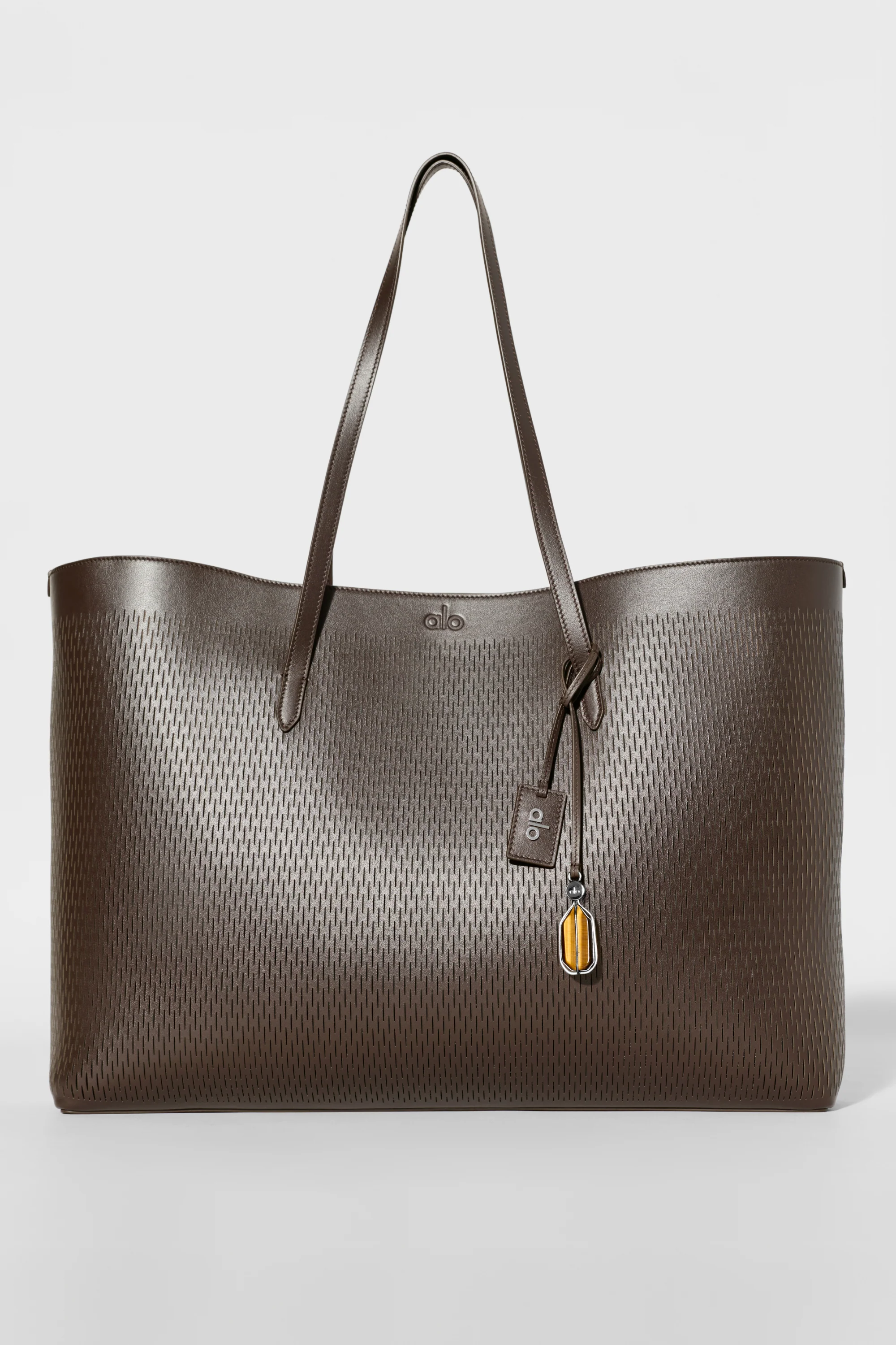 ALO Leather Mesh Tranquility Tote in Espresso with Laser-Cut Detail