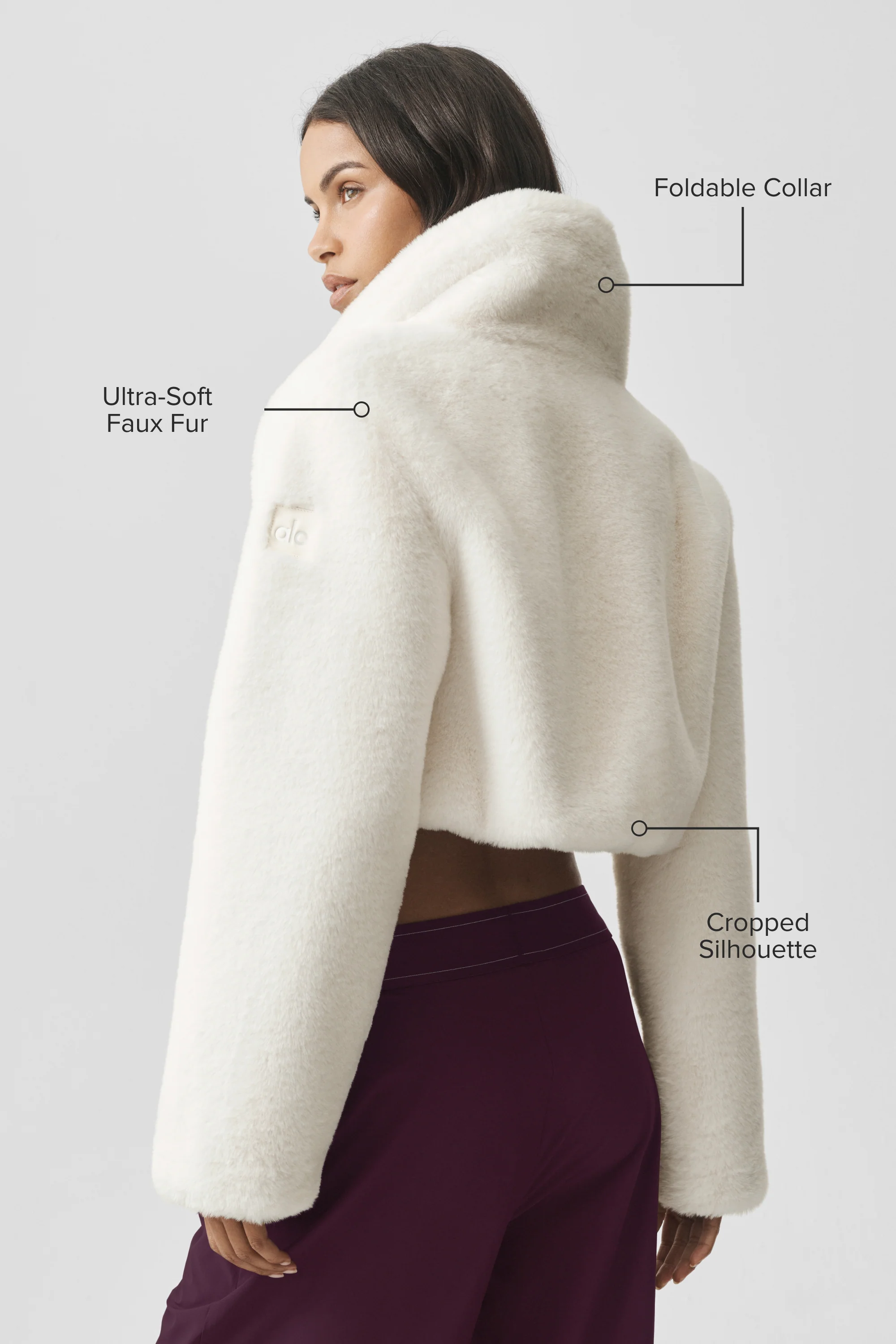 Faux Fur Cropped Amore Jacket in Ivory
