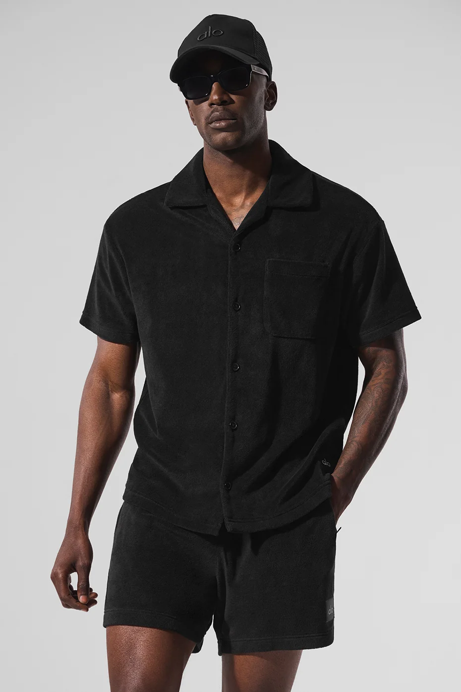 Coastal Terry Button Up Shirt in Black for Summer