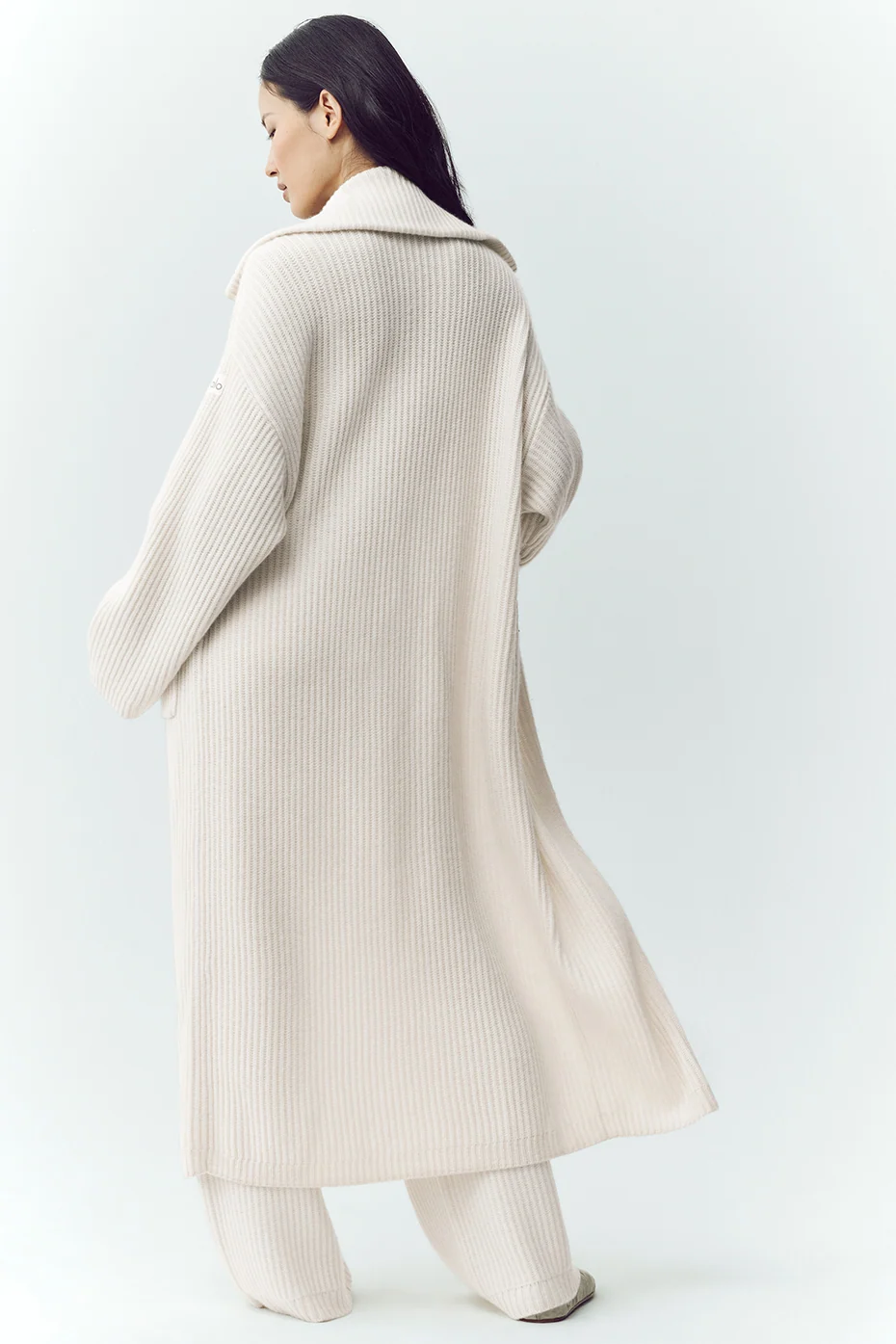 Cashmere Northstar Long Cardigan in Ivory with Exaggerated Collar