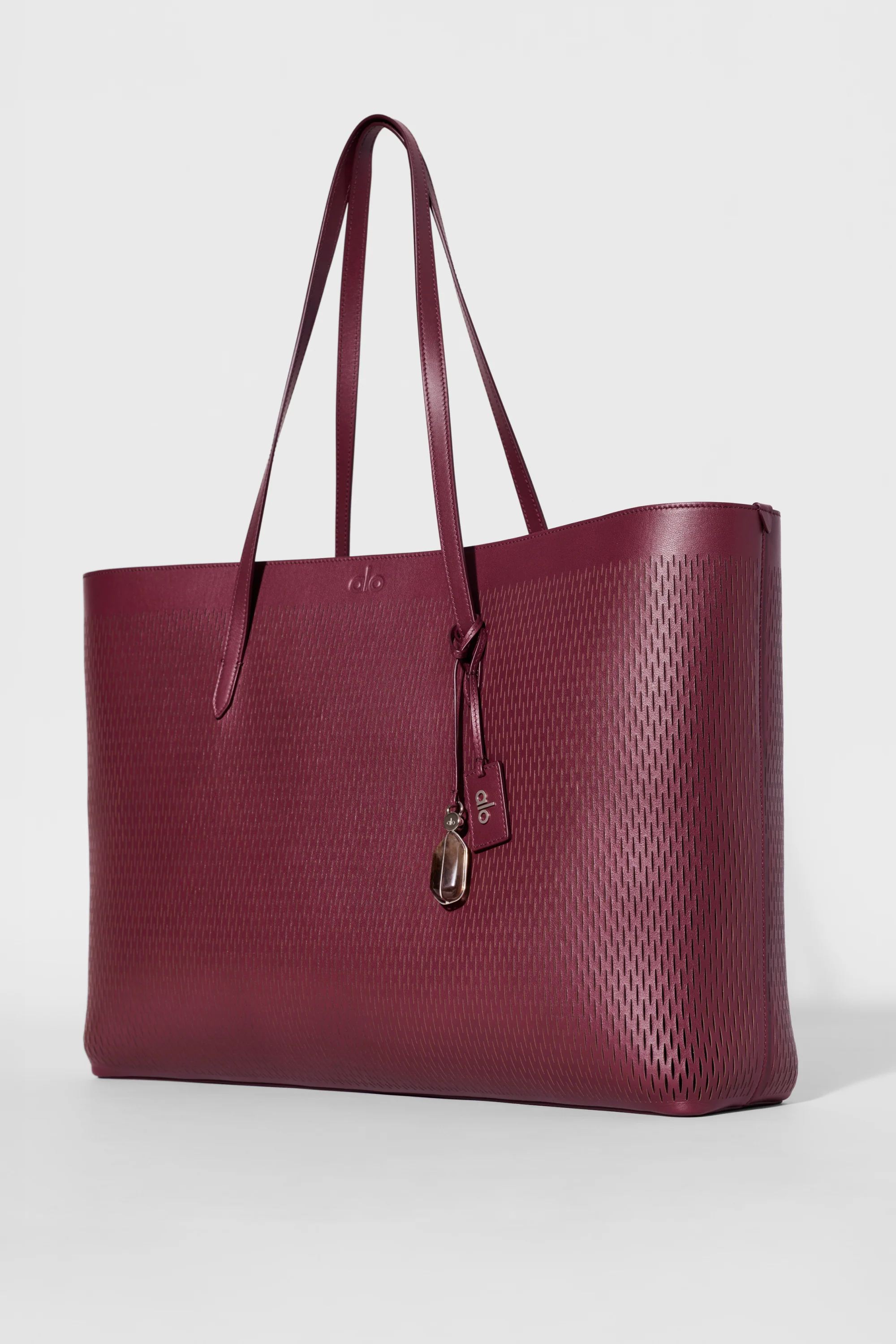 ALO Leather Mesh Tranquility Tote in Bordeaux Leather Mesh