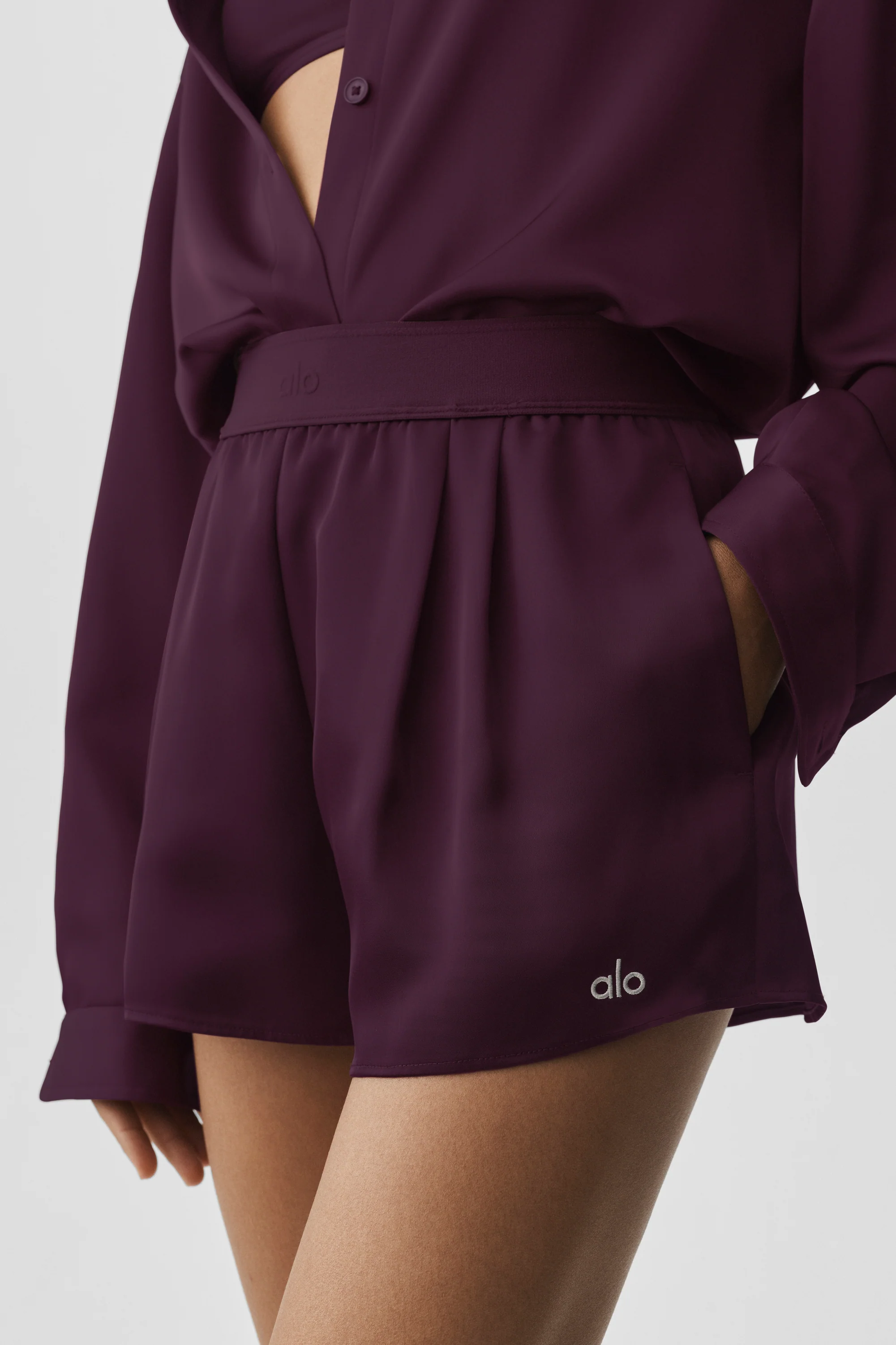 Satin High-Waist Smooth Talker Short in Rich Bordeaux