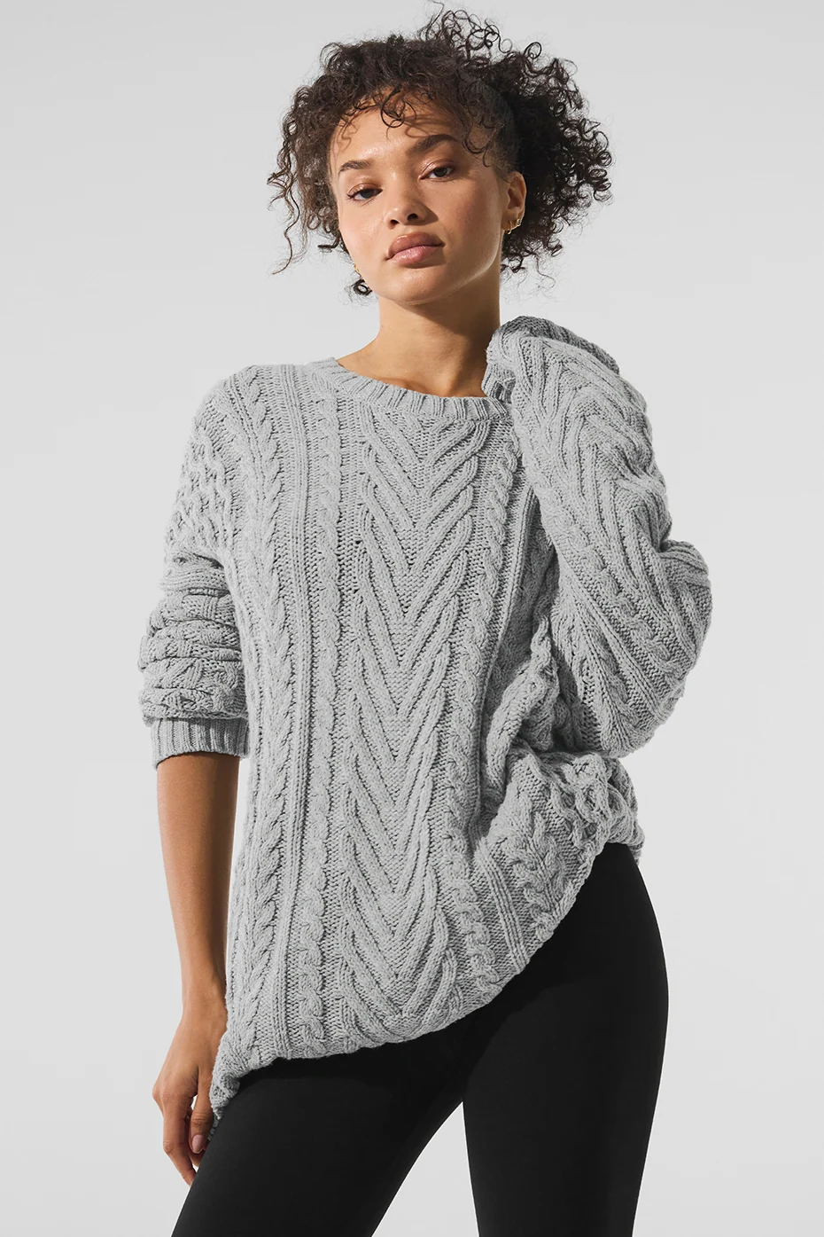 Suéter de Gola Redonda Cable Knit - Athletic Heather Grey