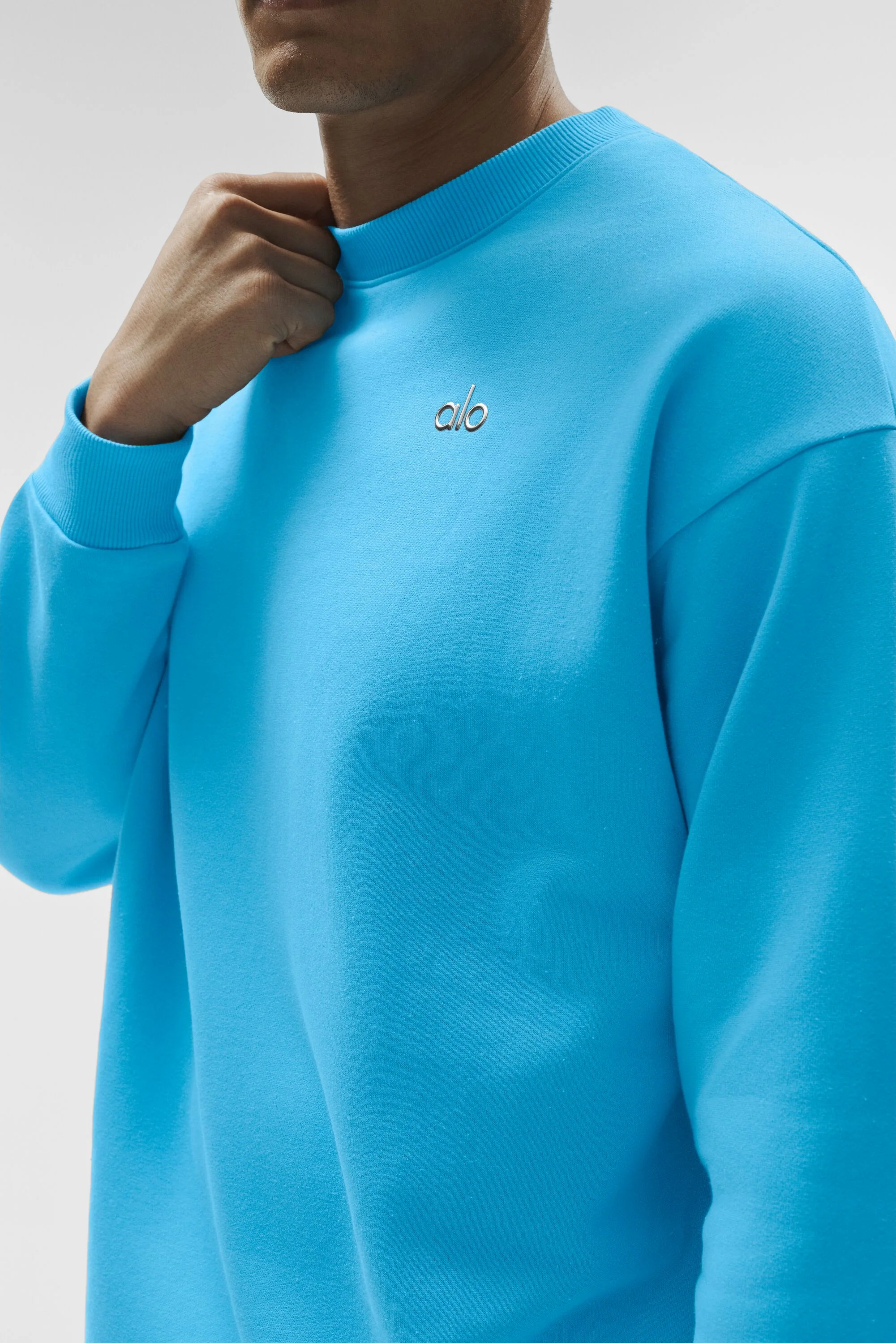 Pull col rond homme Accolade en molleton gratté bleu azur