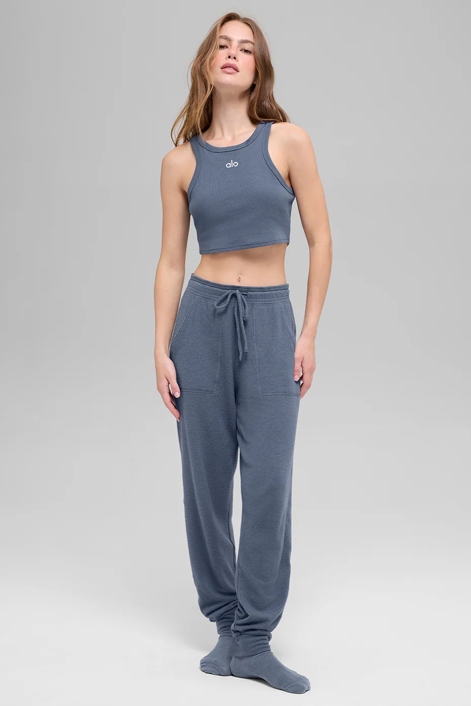 Aspire Tank Bluestone White Cropped Ribbed Everyday Tank Top