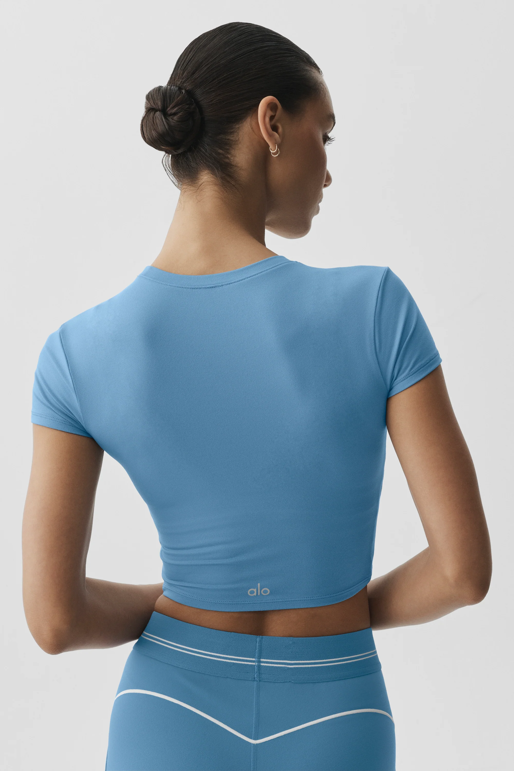 Alosoft Crop Finesse Short Sleeve Baby Tee in California Blue