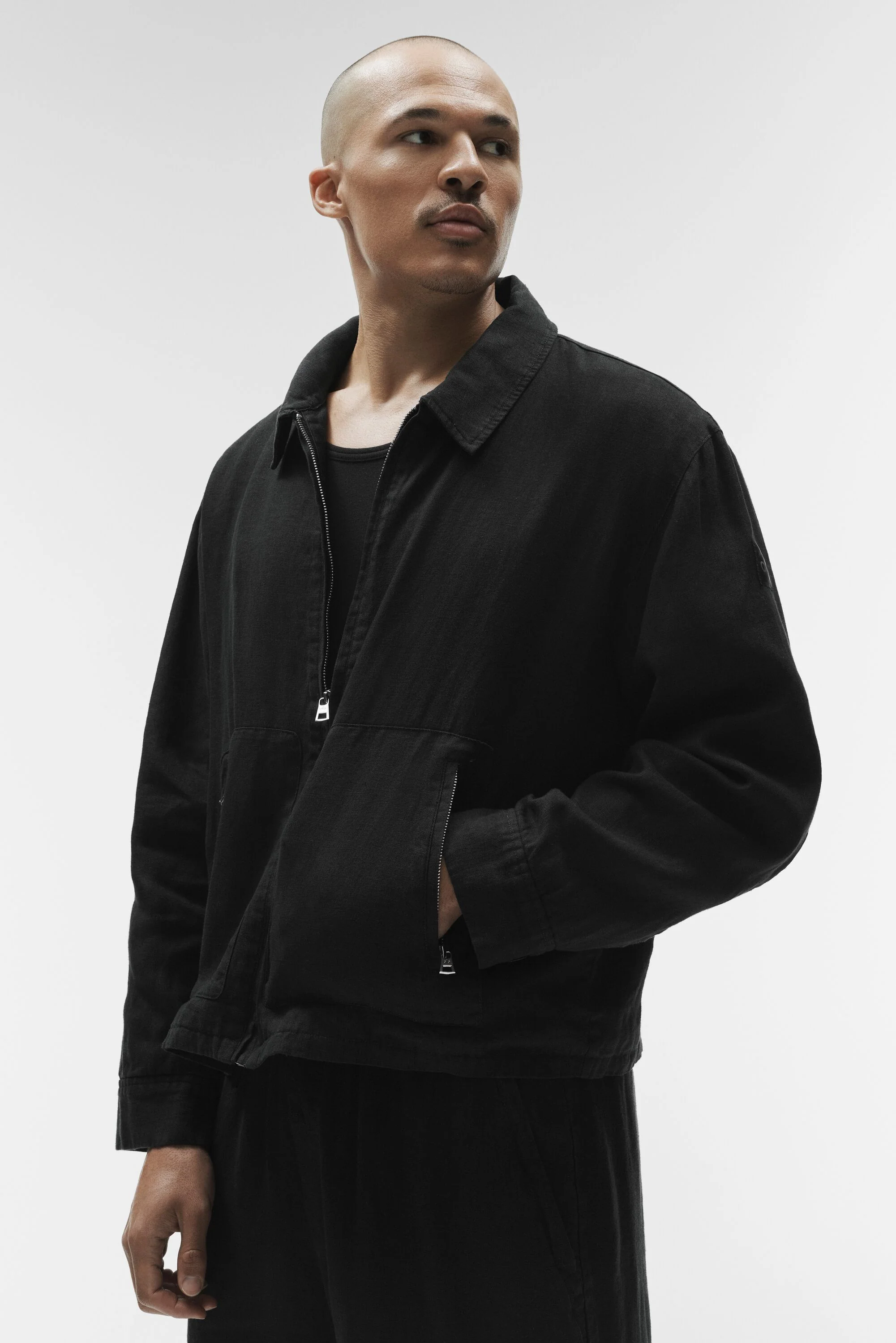 Veste zippée Linen Days noire pour superposition légère