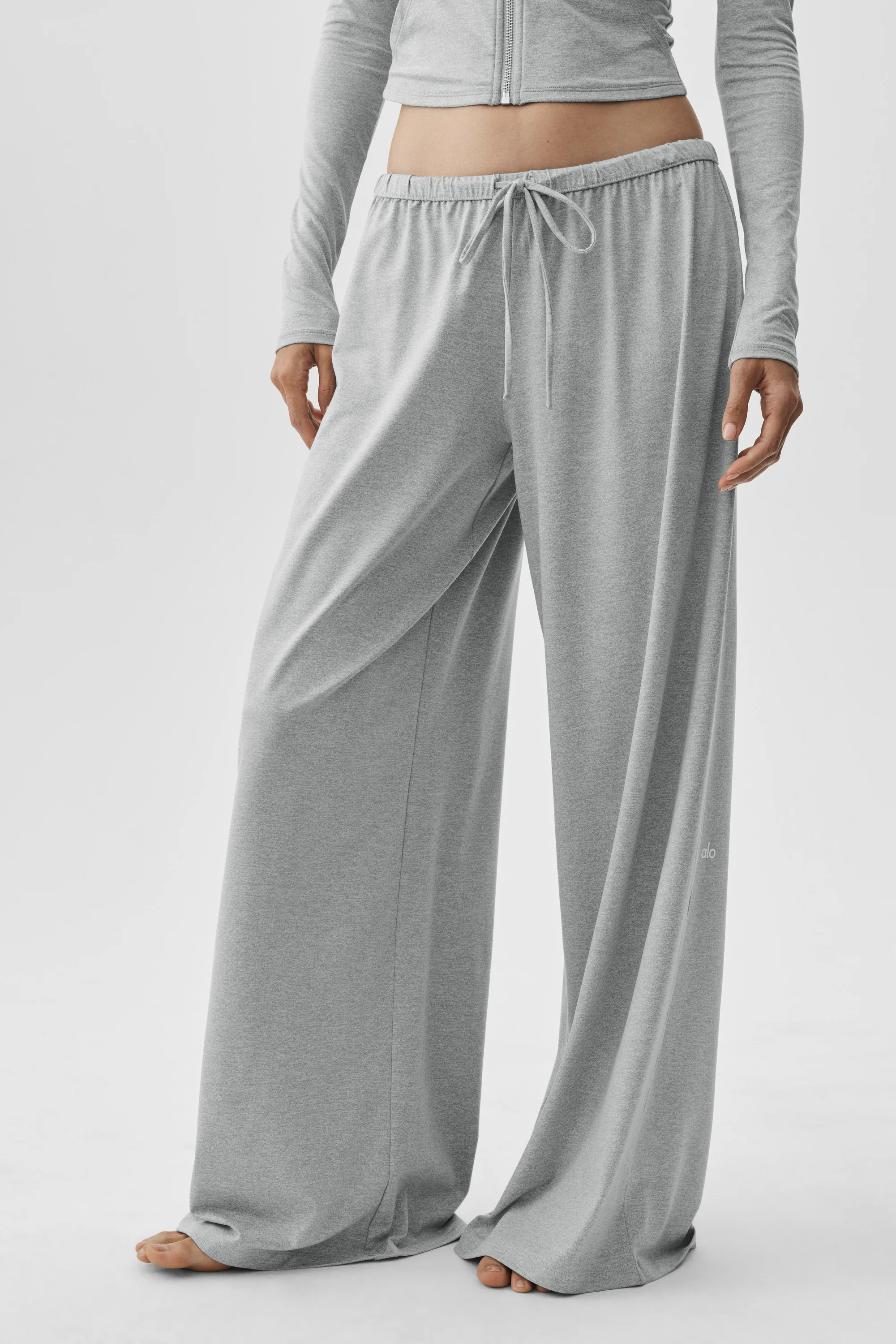 Alosoft Finesse Mid-Rise Wide Leg Sweatpant, Vintage Athletic Heather