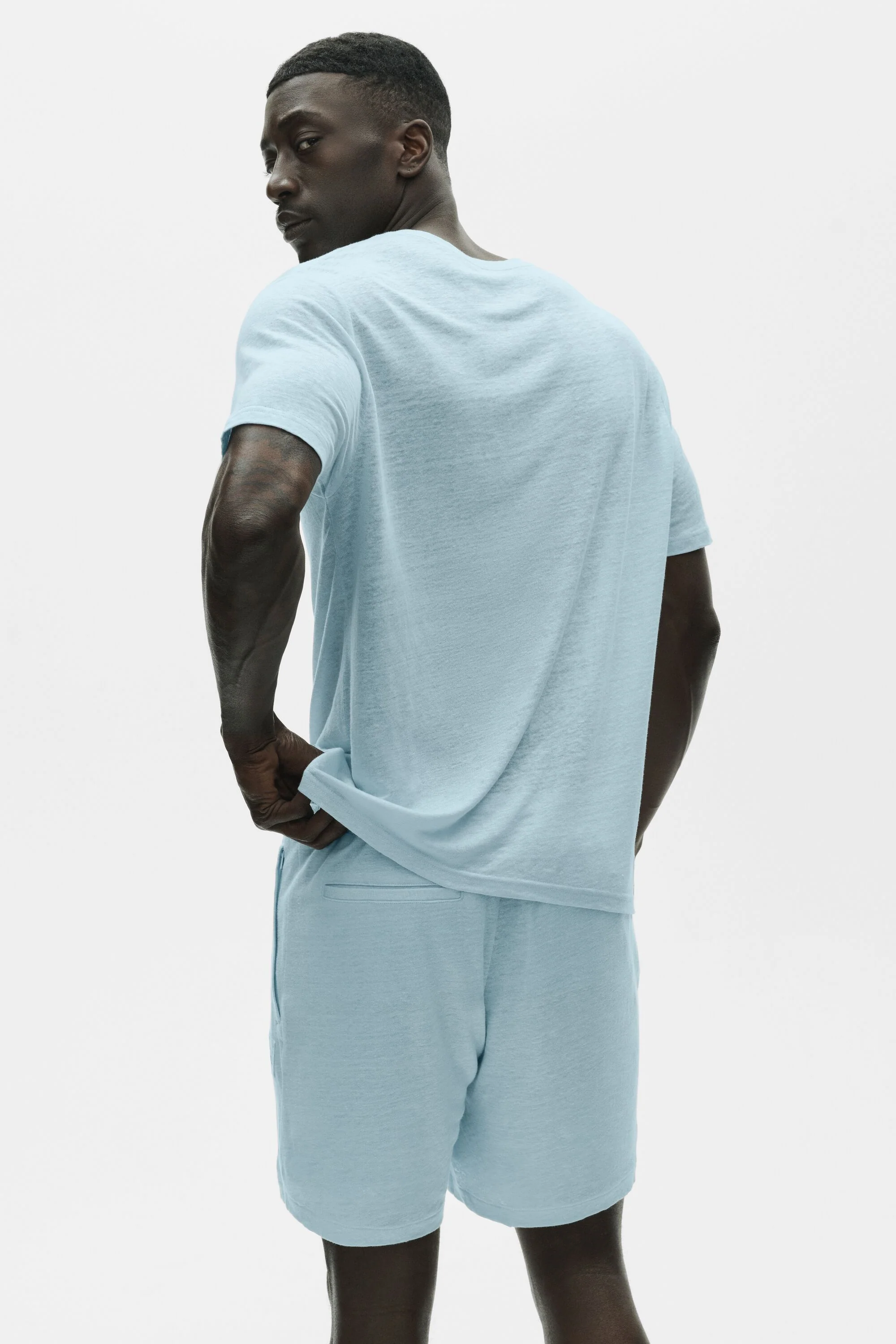 T-shirt a maniche corte in jersey di lino Coastal Seaside Blue