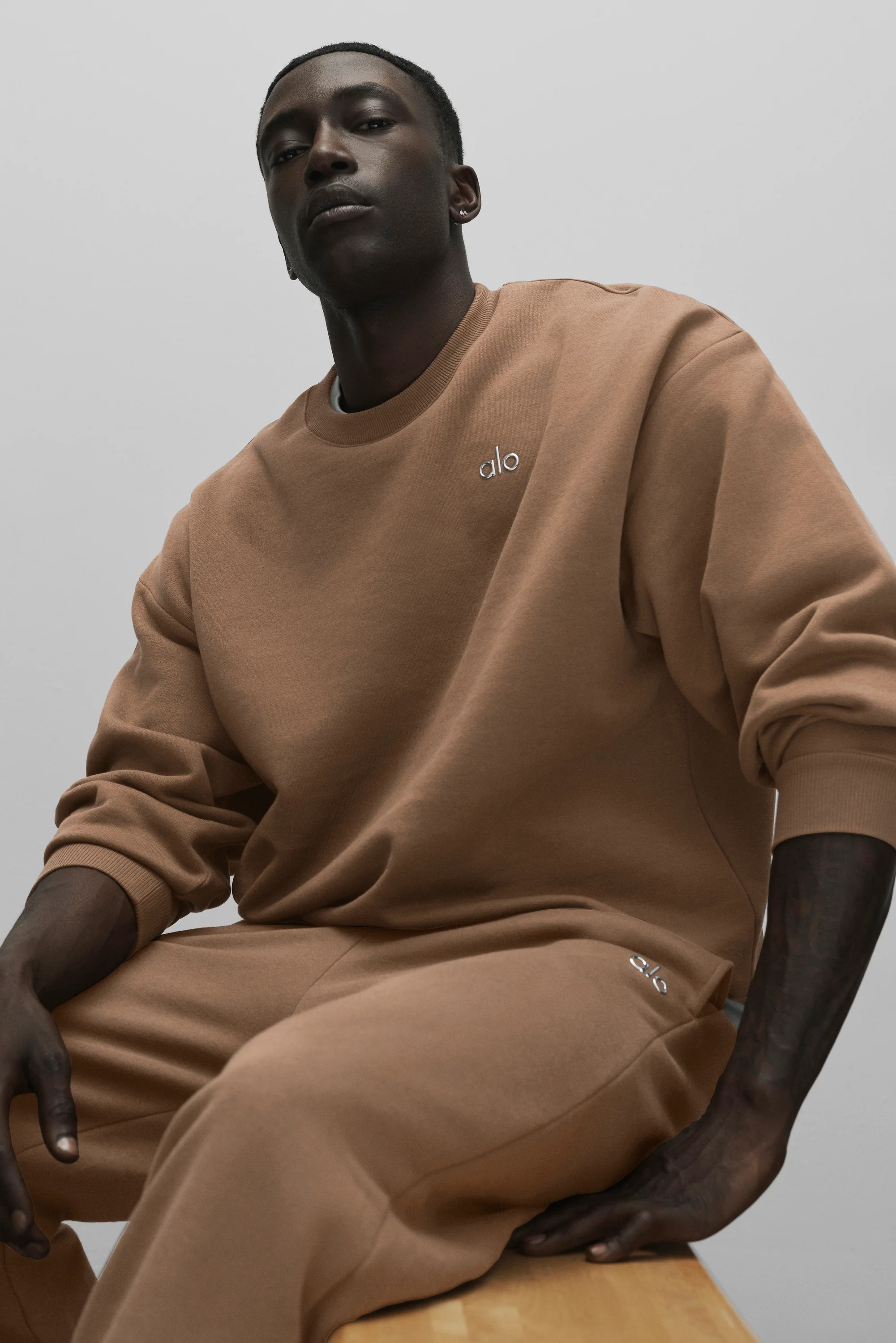 Accolade Crew Neck Pullover in Java Brown, Men's French Terry Sweatshirt