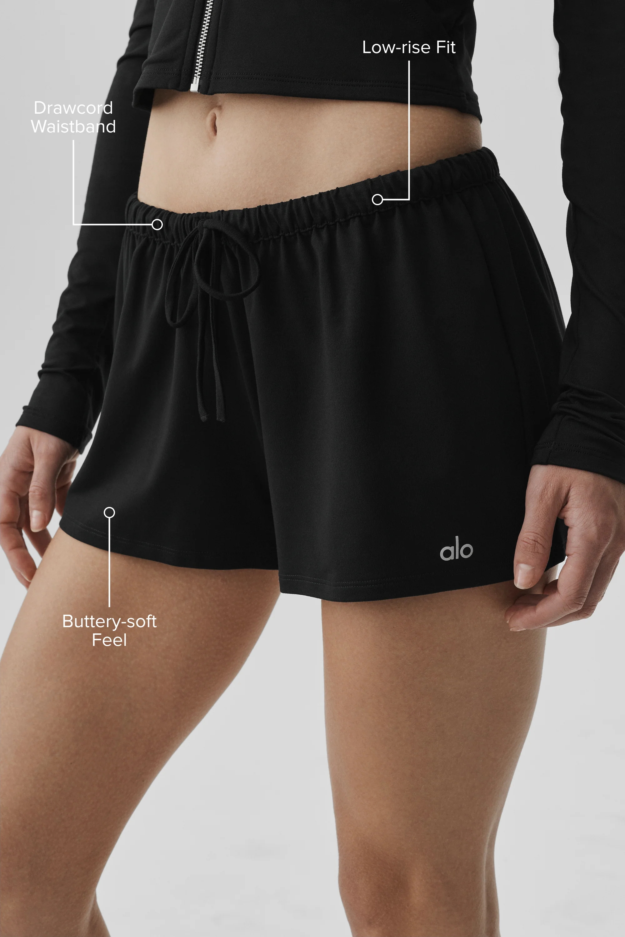 Alosoft Low-Rise Finesse Short in Black for Lounging Days