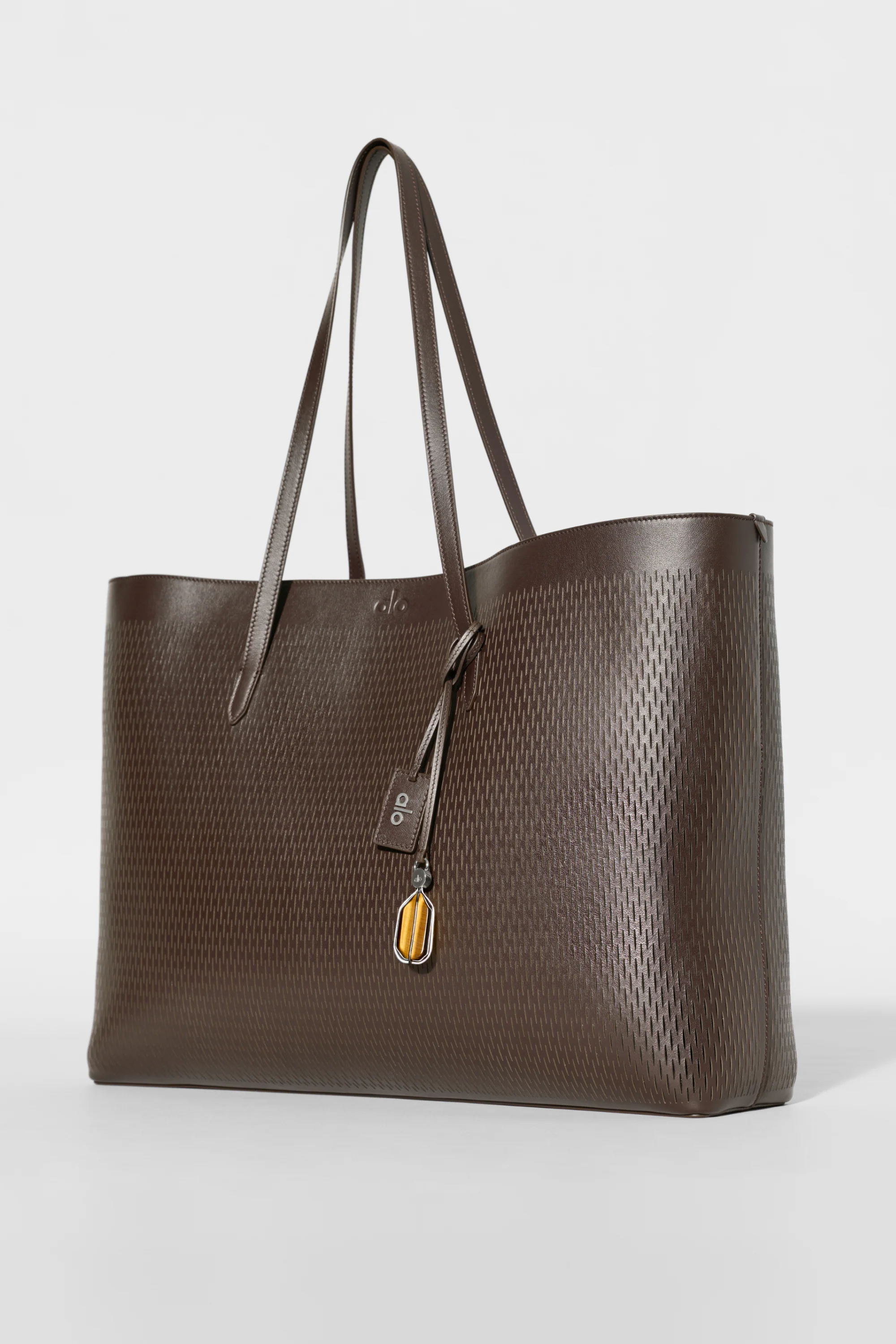 ALO Leather Mesh Tranquility Tote in Espresso with Laser-Cut Detail