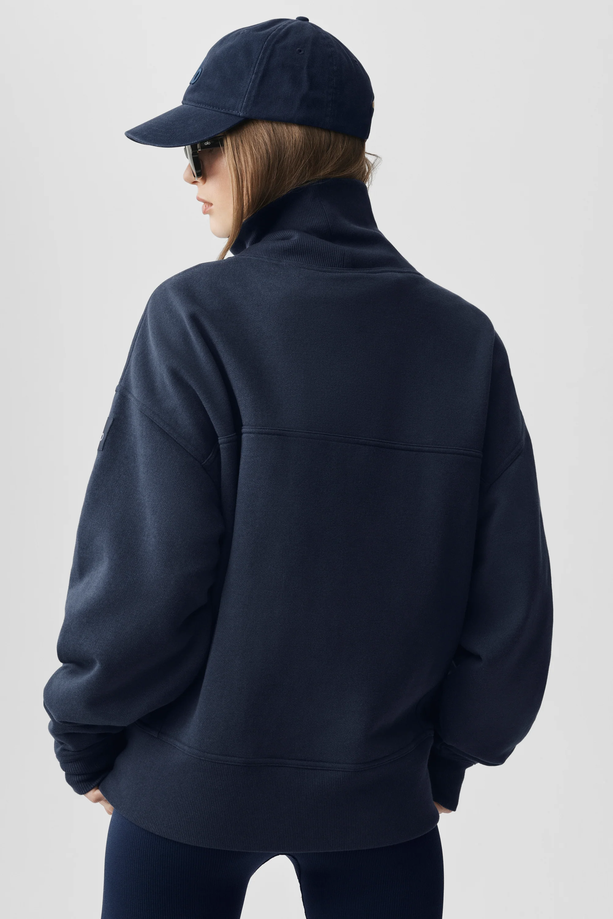Hazy Mock Neck Pullover in Navy with an Oversized Fit