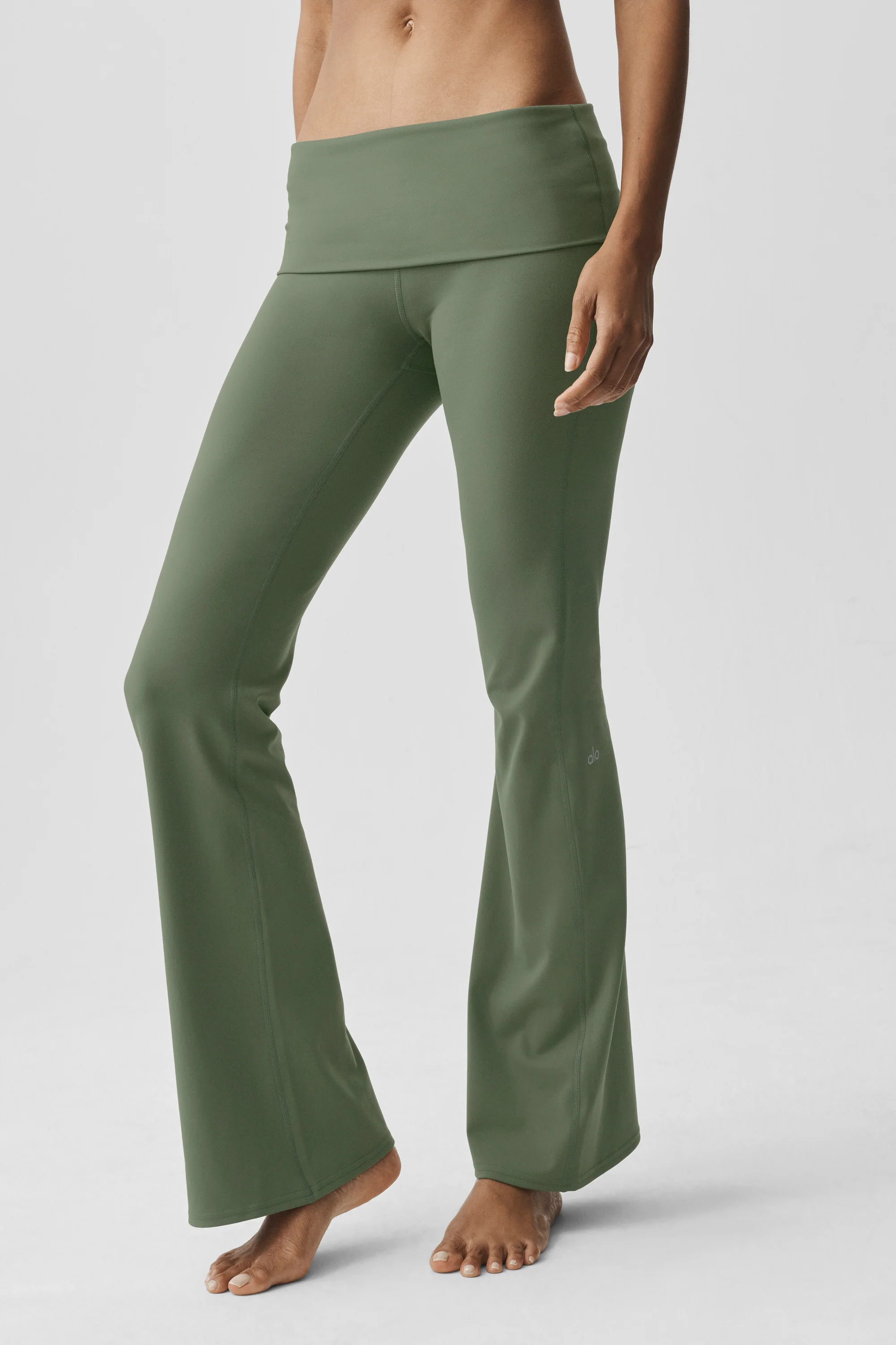 ALO Softsculpt Foldover Flare Legging, Regular Length, Bamboo Green