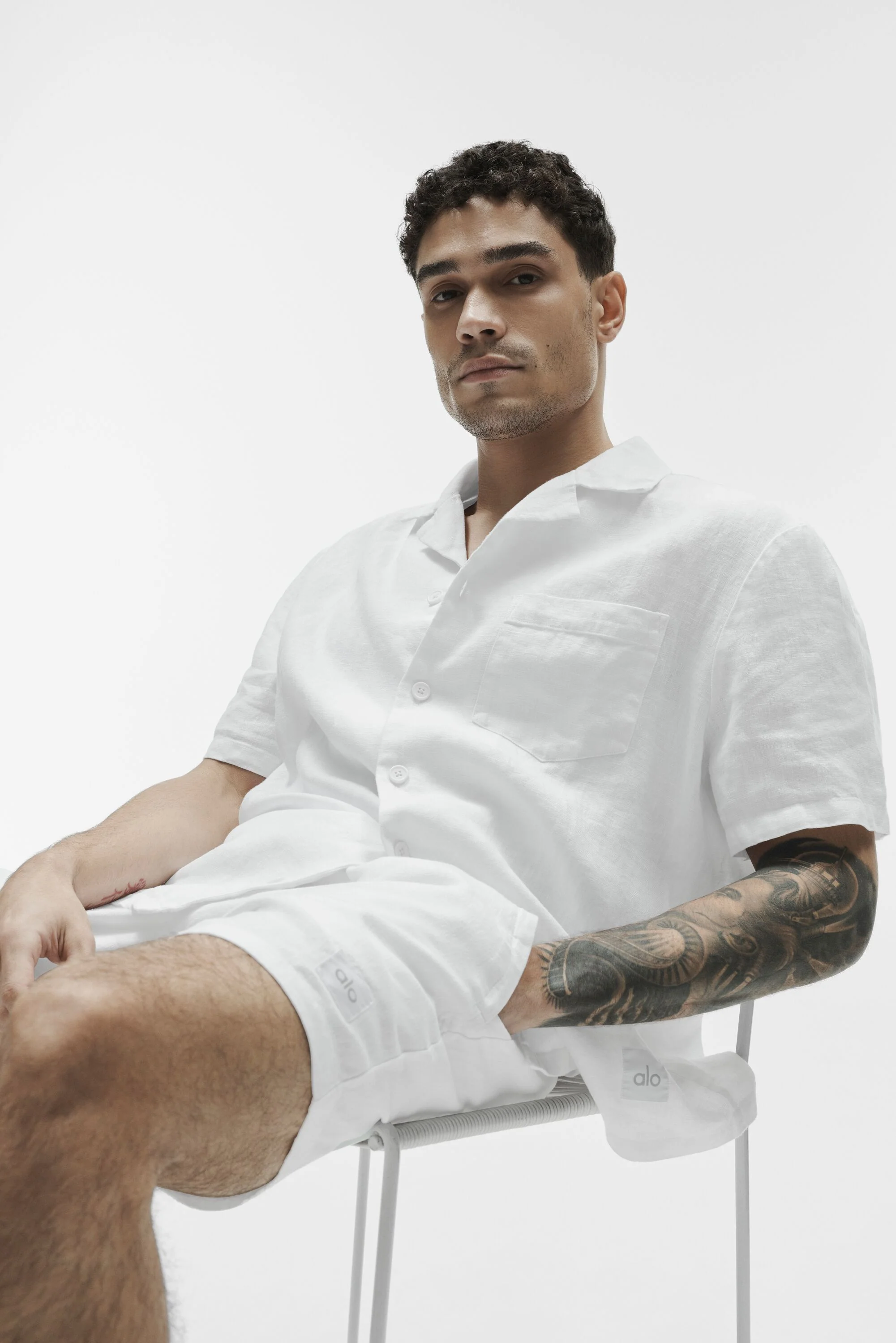 Chemise à manches courtes boutonnée Linen Days en blanc pour homme