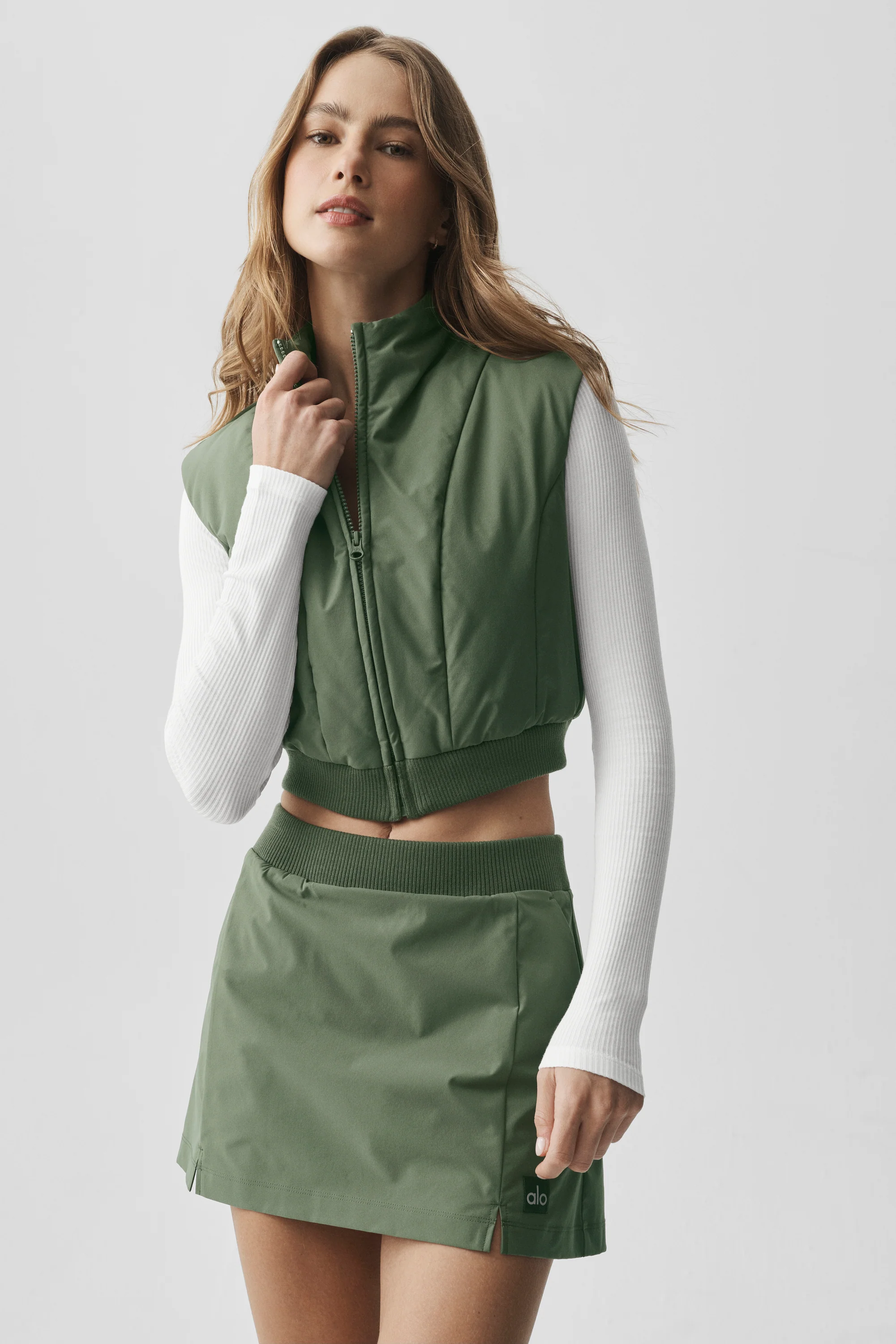 Momentum Skirt in Bamboo Green with Built-In Shorts