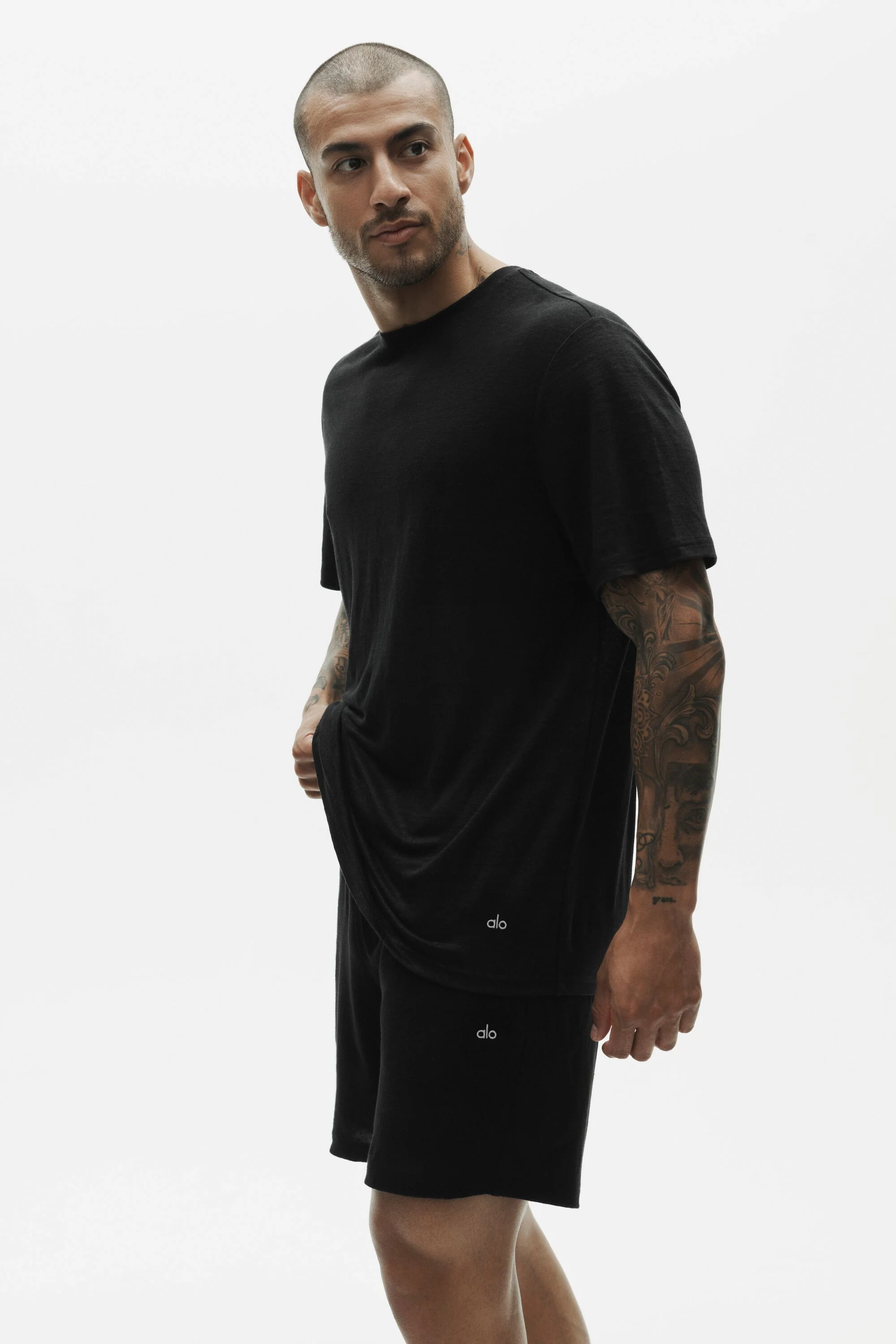 Linen Jersey Coastal Kurzarm-Tee in Schwarz für Herren