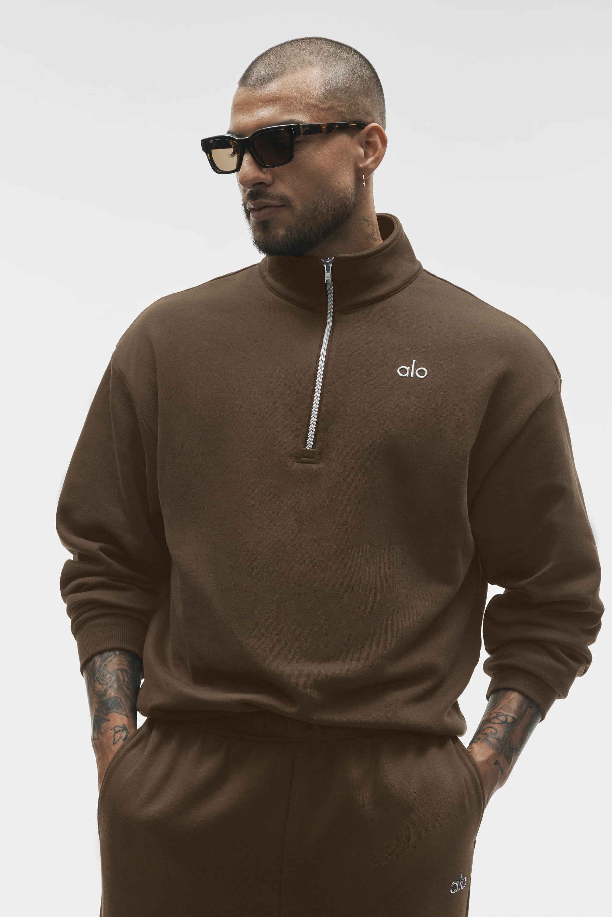 Accolade 1/4 Zip Pullover in Espresso with Stand-Up Collar
