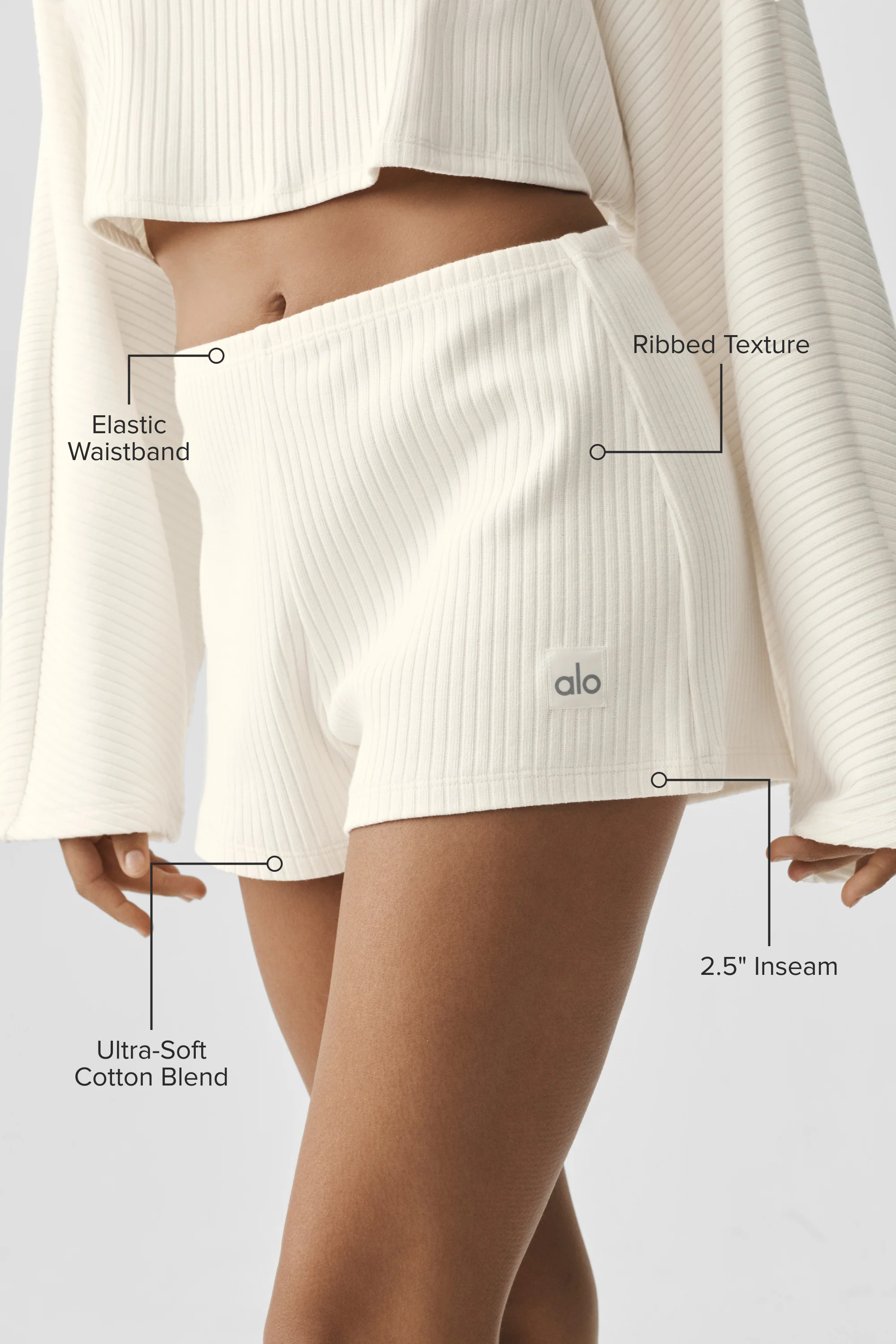 Gerippte Reset-Shorts aus Elfenbein-Baumwollmischung, Lounge-Passform