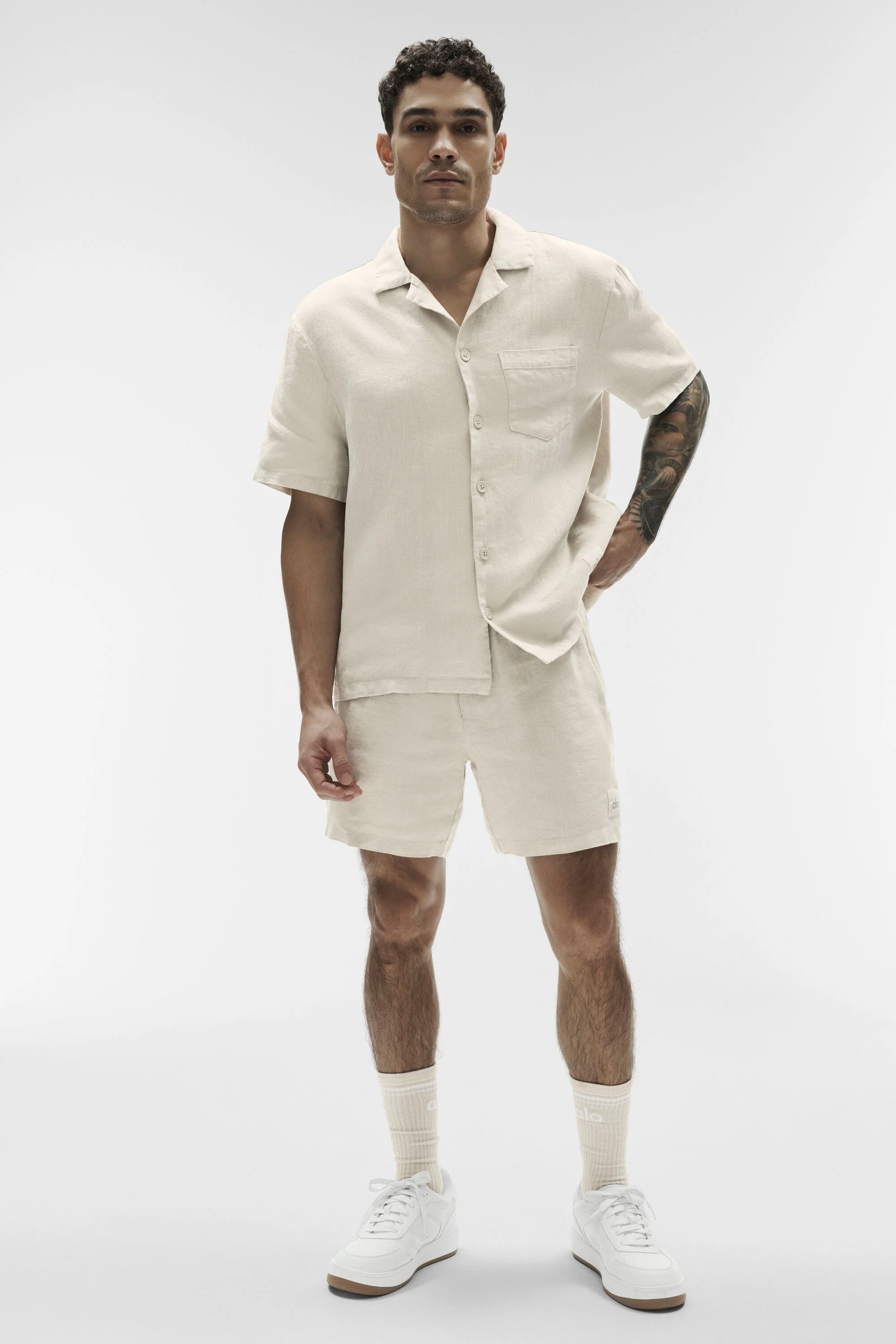 Camisa de lino de manga corta Linen Days en color Bone, lino ligero
