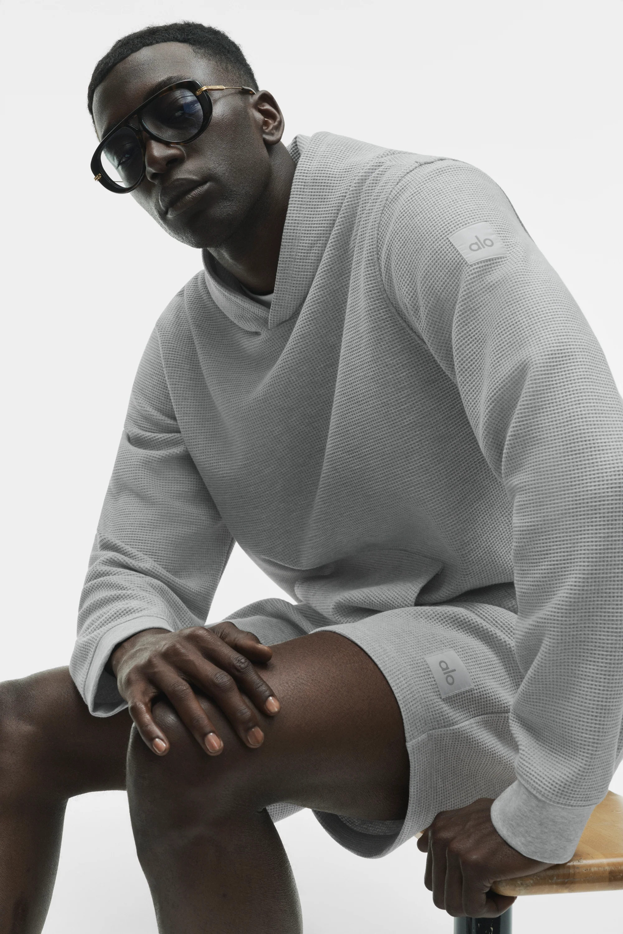 Waffle Lounge Hoodie in Athletic Heather Grey met Geribbelde Manchetten