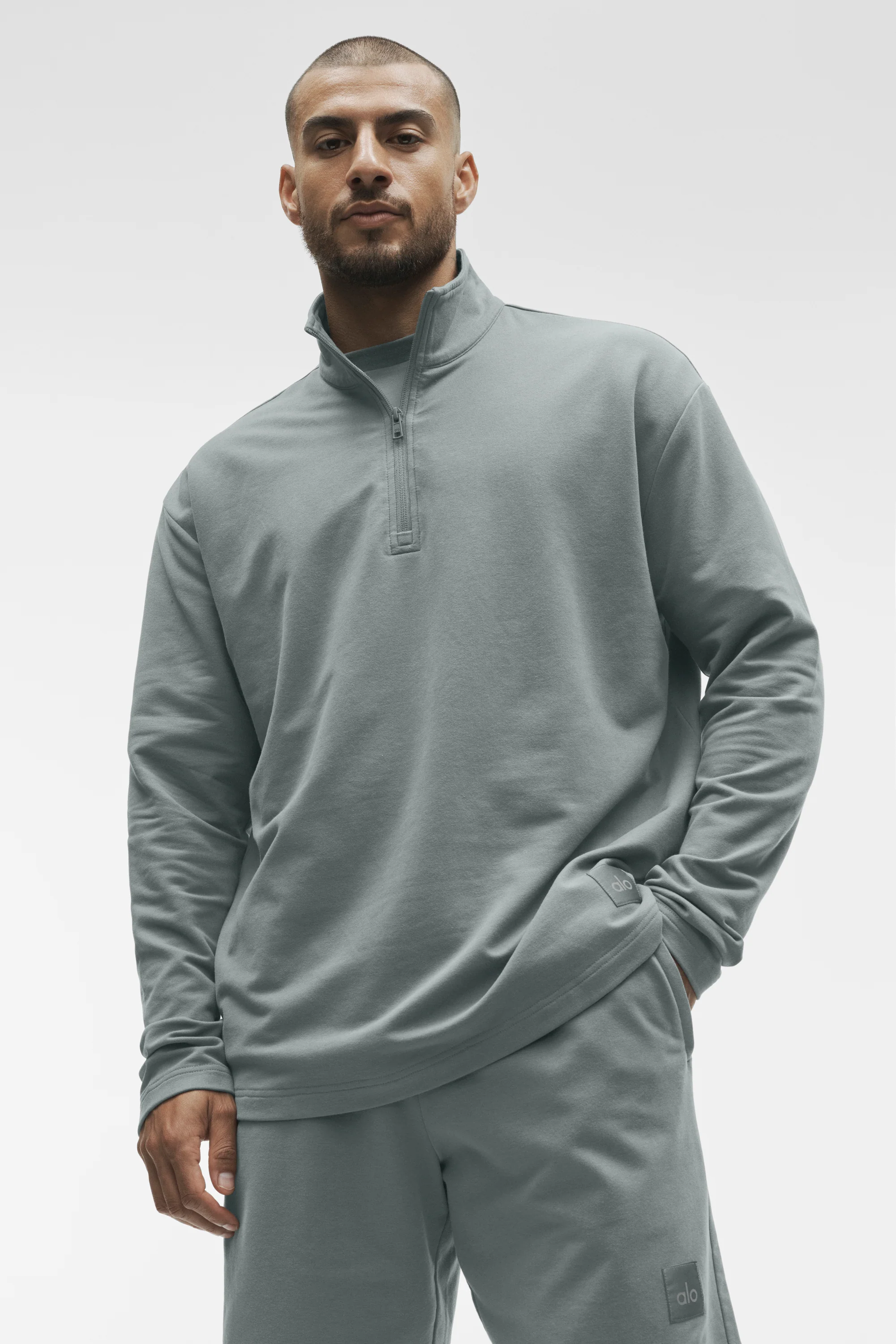Bluza męska Double Take z długim rękawem 1/4 zip w kolorze Monument