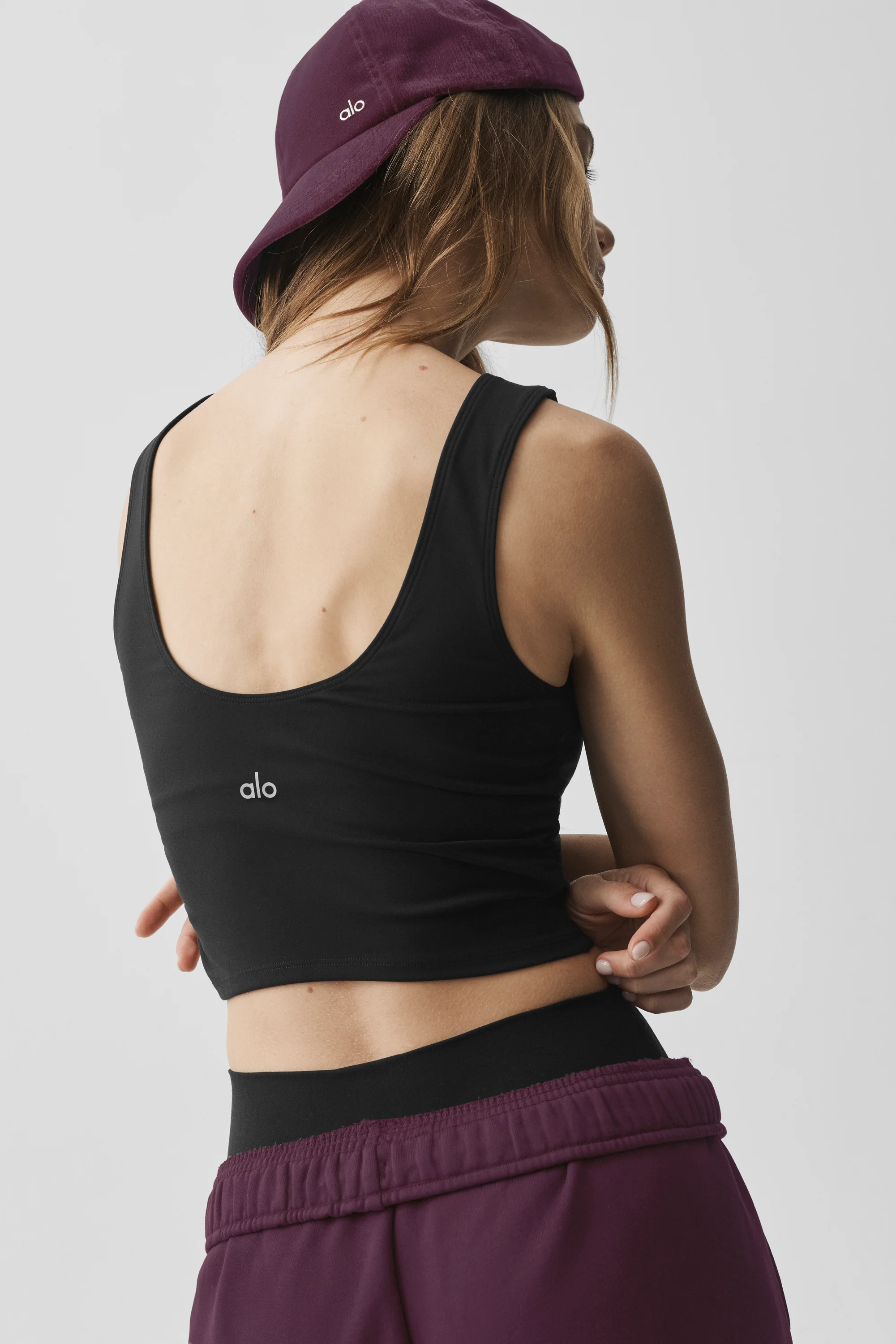 Black ALO Softsculpt Entice Bra Tank with Built-In Bra and Side Ruching