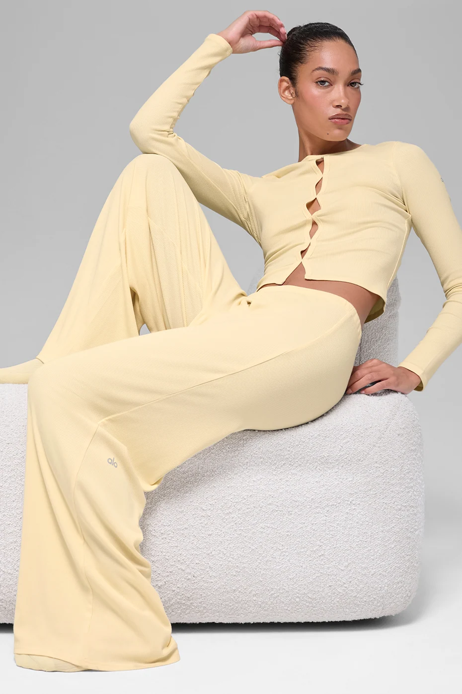 Pantalone Dreamlight a vita media, giallo Candlelight, modal a costine