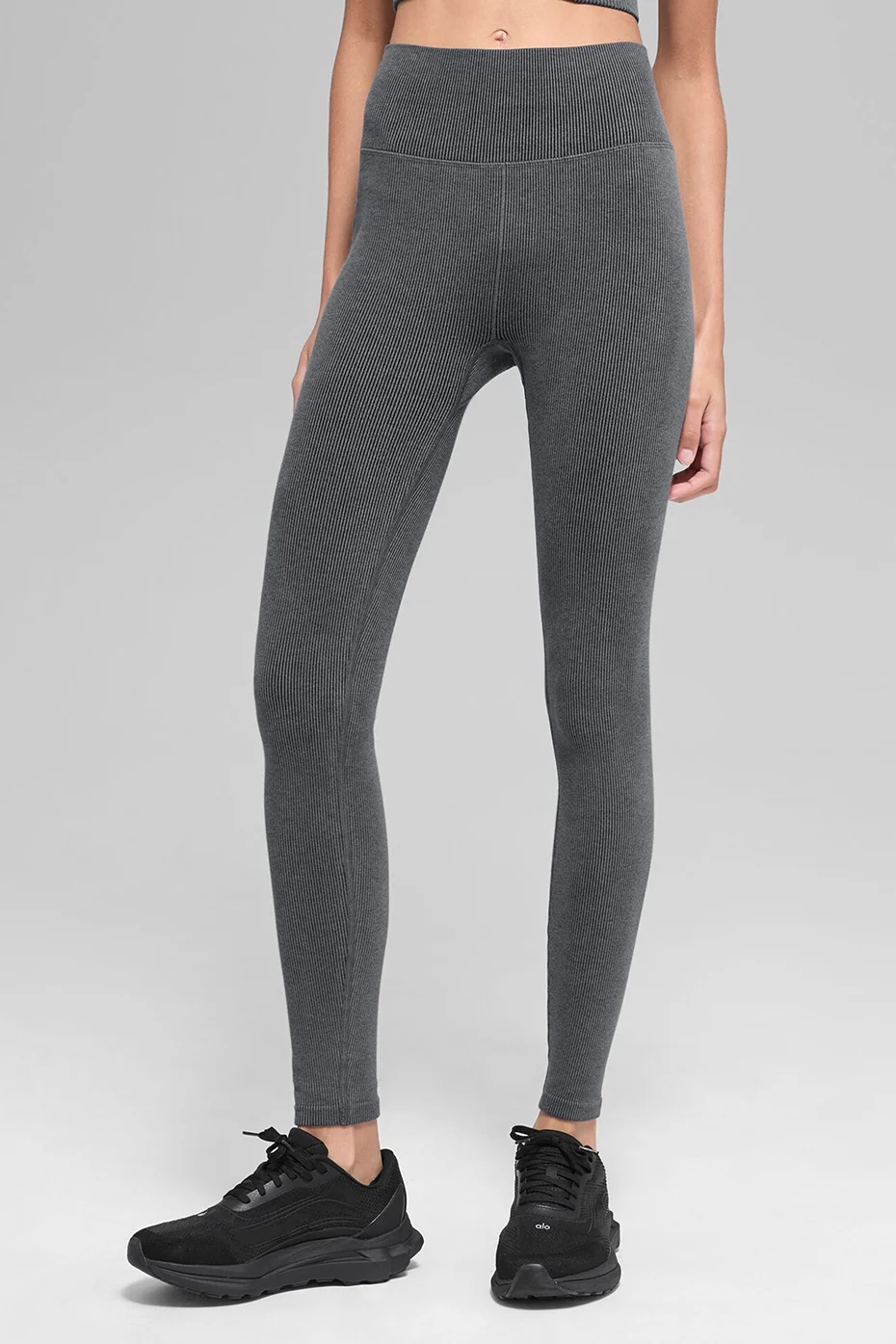 Seamless High-Waist Two Tone Rib Legging in Dark Misty Grey Heather