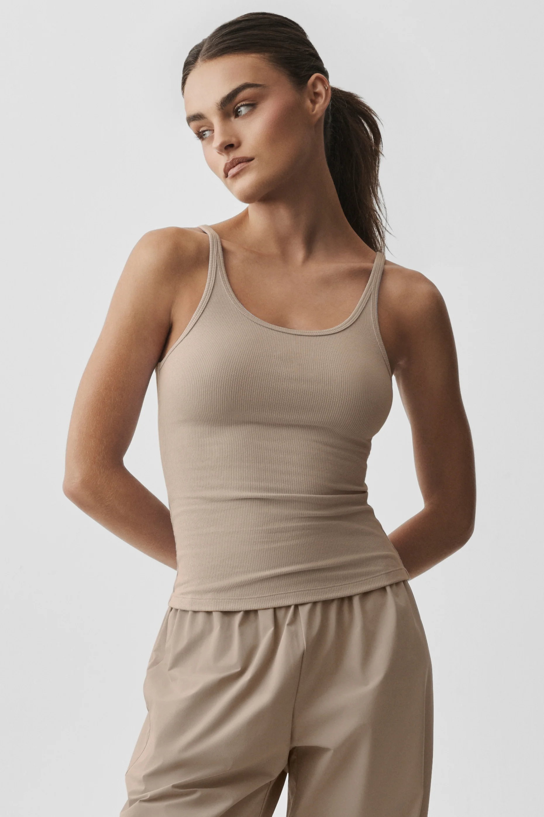 Ribbed Adore Tank in Gravel with Scooped Back