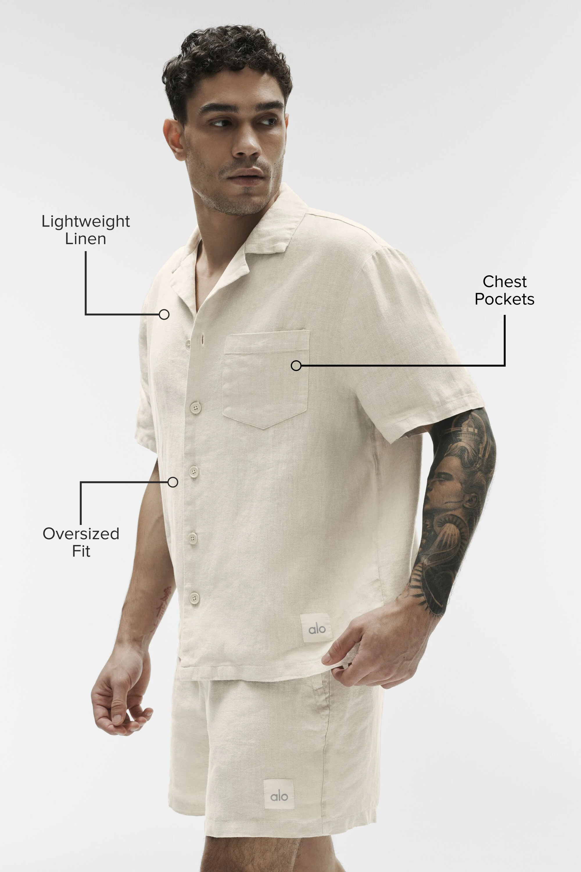 Chemise manches courtes Linen Days en lin léger, coloris Bone
