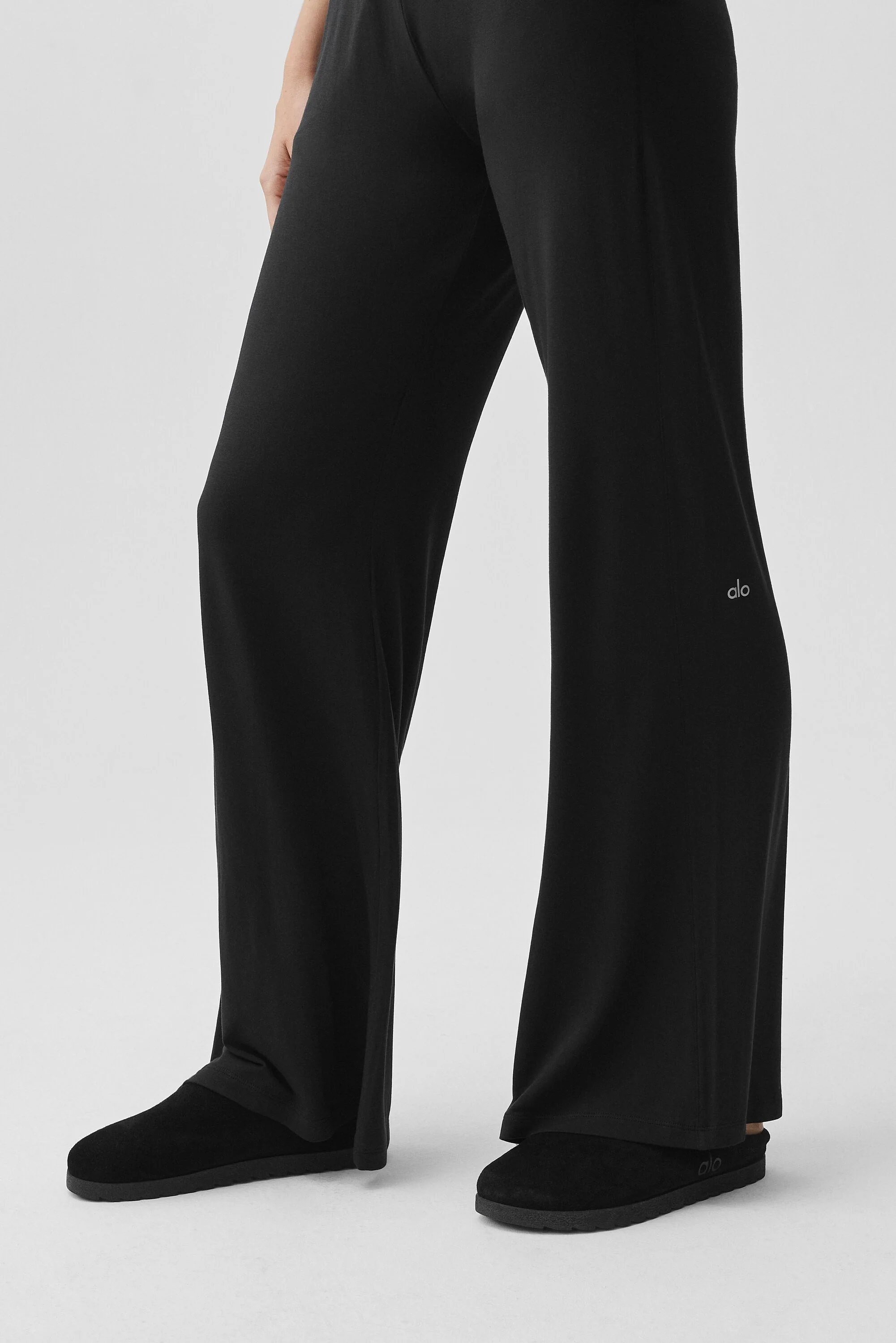 Semi-Sheer Delicate Lounge Schlaghose lang in Schwarz