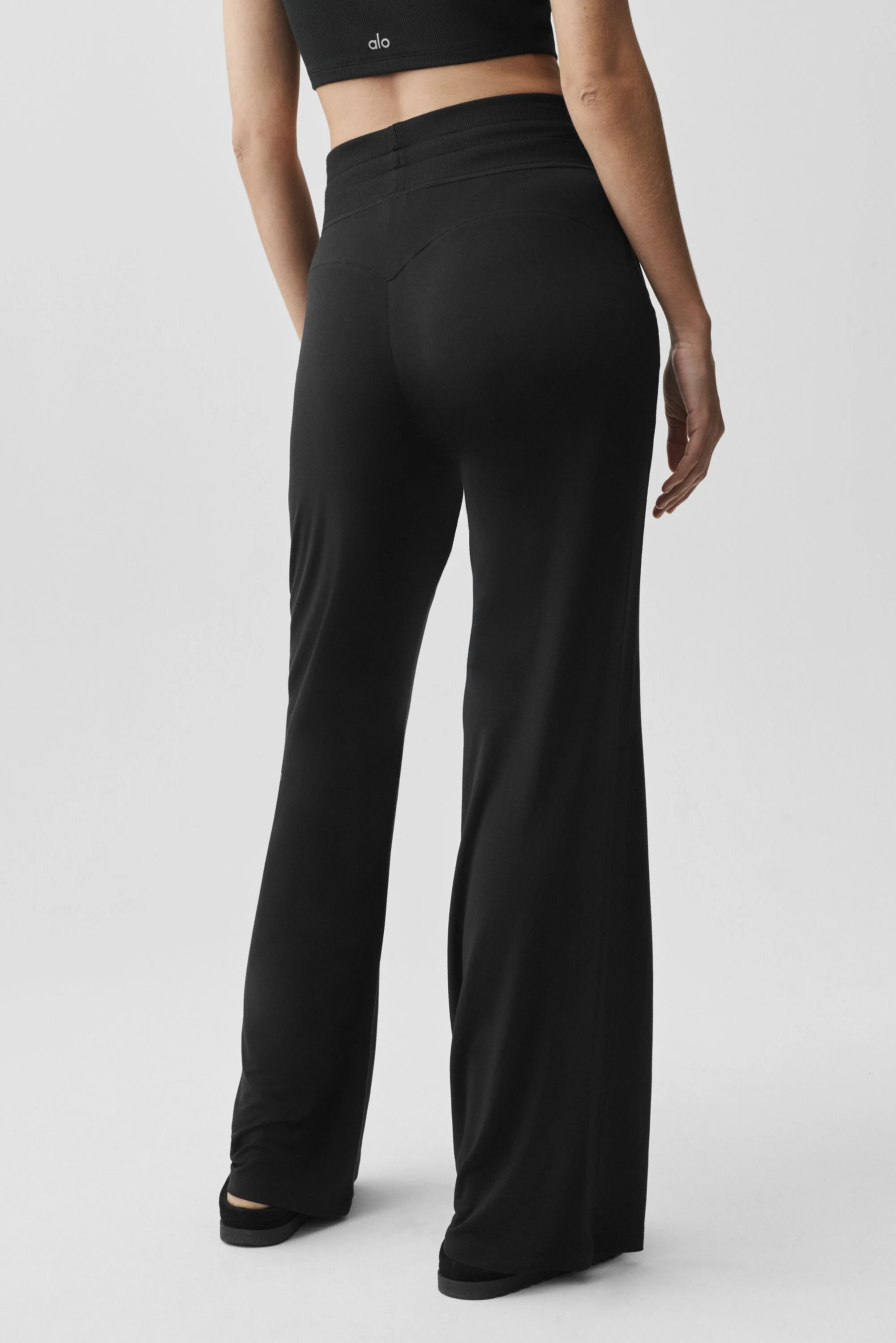 Semi-Sheer Delicate Lounge Schlaghose lang in Schwarz