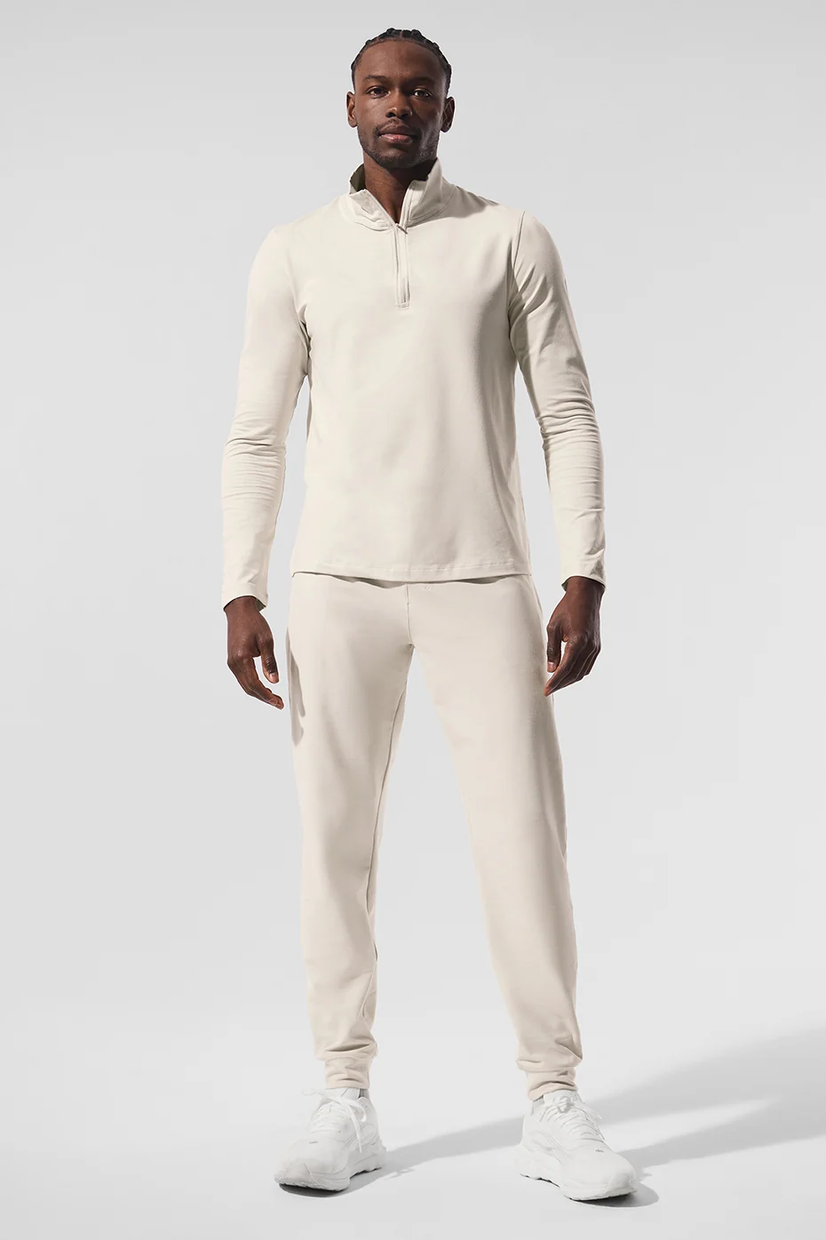 Conquer 1/4 Zip Reform 長袖 Bone 男裝麂皮絨套頭衫
