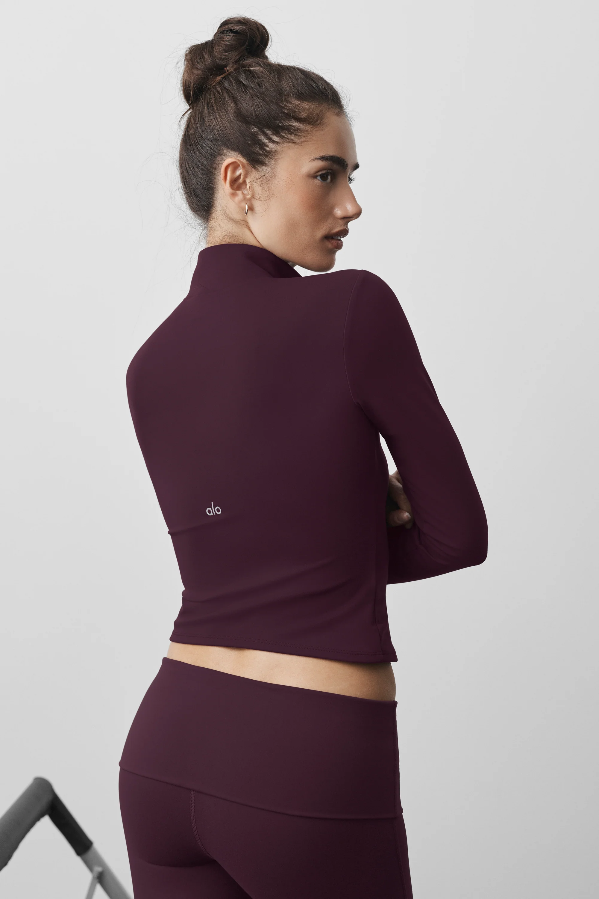 ALO Softsculpt Precision 1/4 Zip Long Sleeve Top in Rich Bordeaux