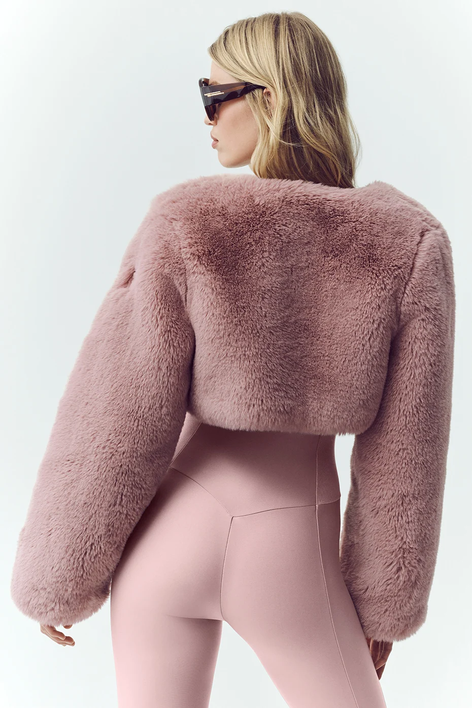 Faux Fur Chic Cropped Jacket in Pink Champagne