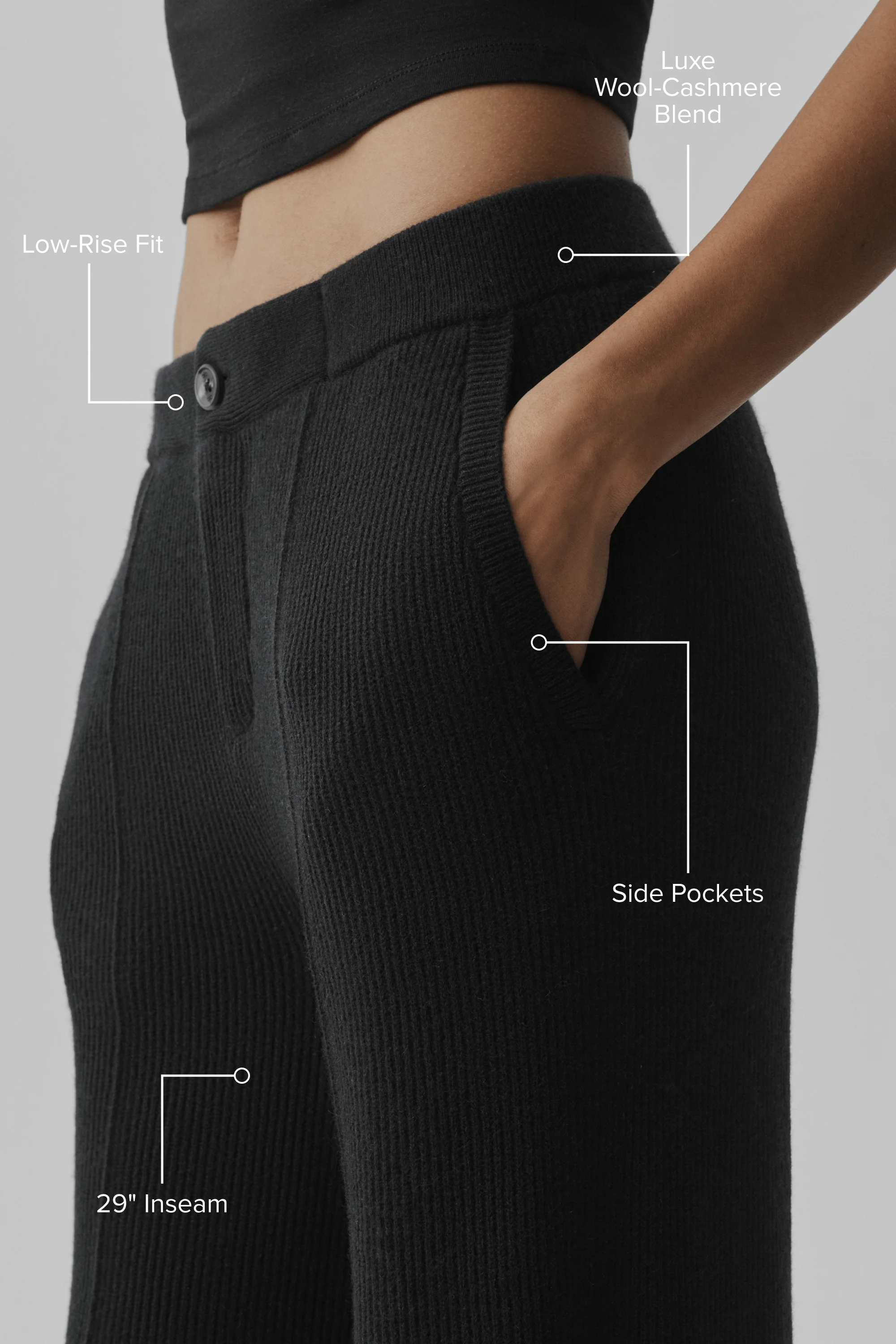 Cashmere Wool Low-Rise Harmony Trouser (Regular) in Black