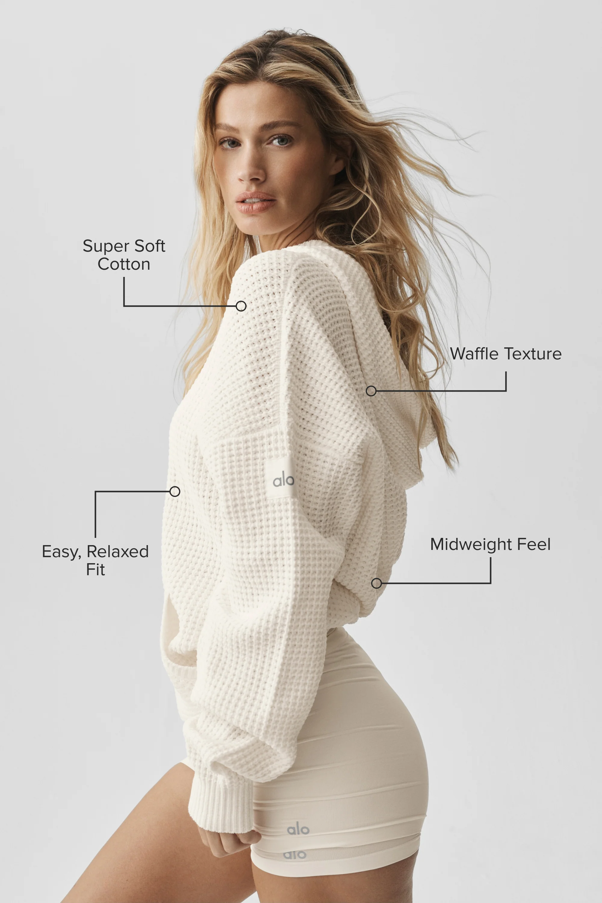 Waffle Chenille Edition Hoodie in Ivory, Women's Relaxed Fit