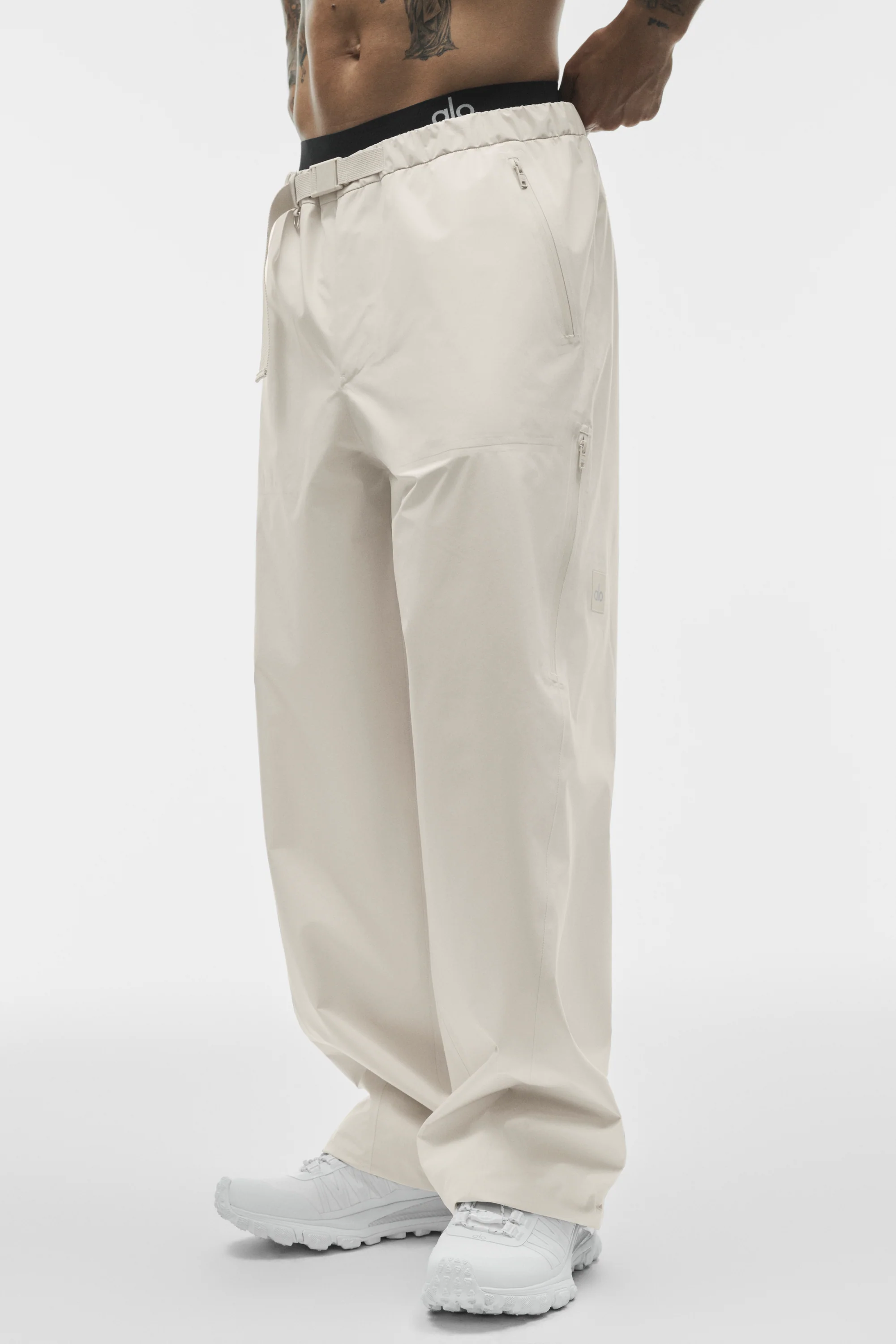 Alpha Shell Pant in Bone with Water-Resistant Fabric and Built-In Belt